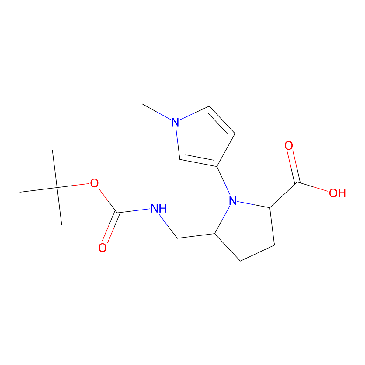 5-({[(tert-butoxy)carbonyl]amino}methyl)-1-(1-methyl-1H-pyrrol-3-yl)pyrrolidine-2-carboxylic acid molecular structure, CAS 2059938-61-1