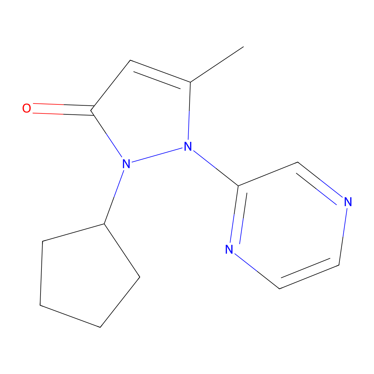 2-Cyclopentyl-5-methyl-1-(pyrazin-2-yl)-2,3-dihydro-1H-pyrazol-3-one molecular structure, CAS 2059938-63-3