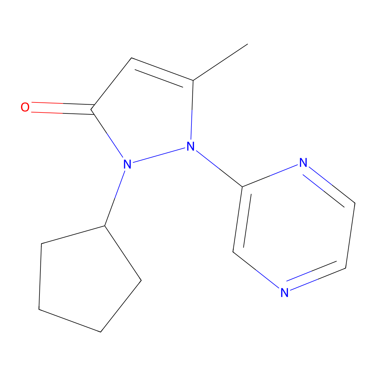 2-Cyclopentyl-5-methyl-1-(pyrazin-2-yl)-2,3-dihydro-1H-pyrazol-3-one molecular structure, CAS 2059938-63-3