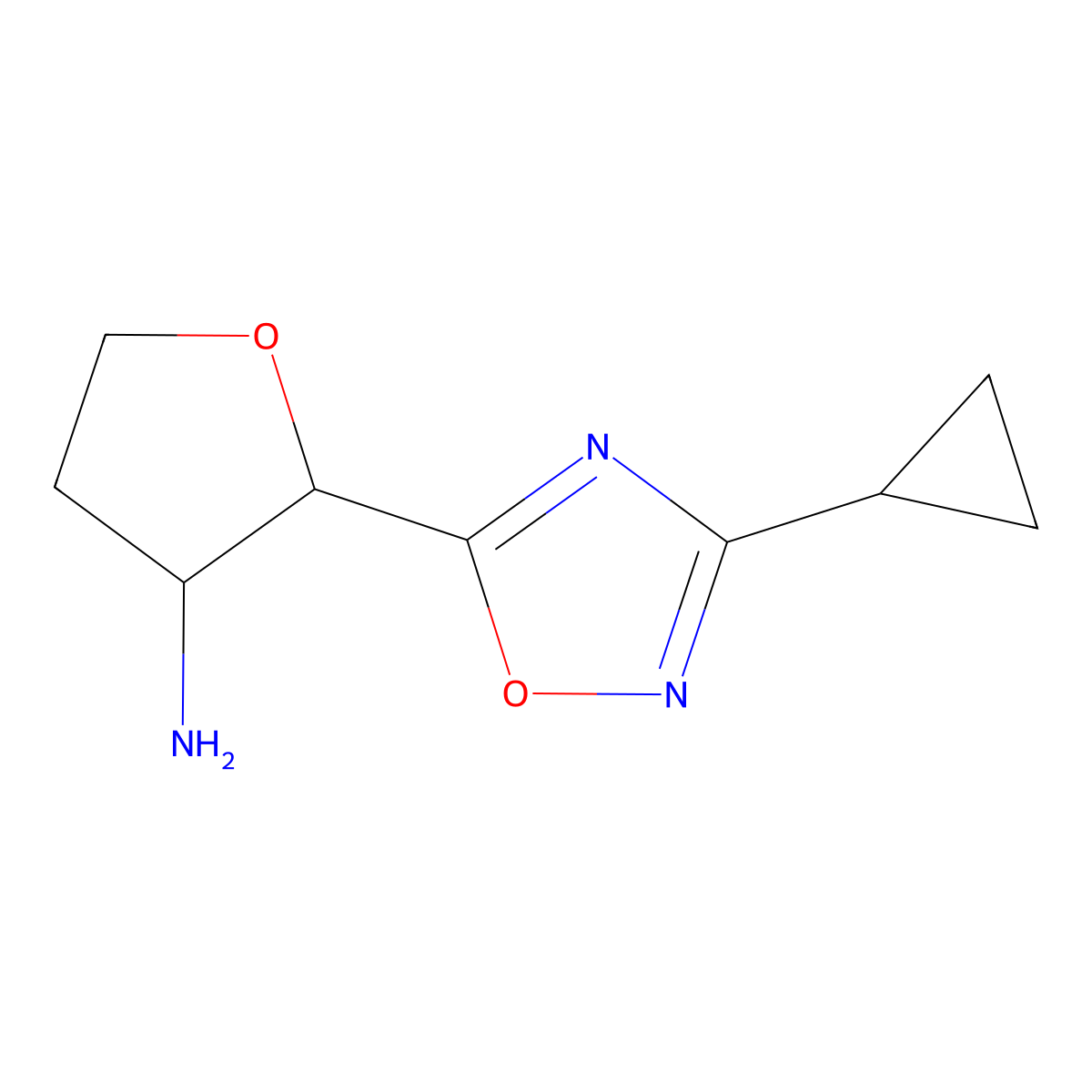 2-(3-Cyclopropyl-1,2,4-oxadiazol-5-yl)oxolan-3-amine molecular structure, CAS 2059938-73-5
