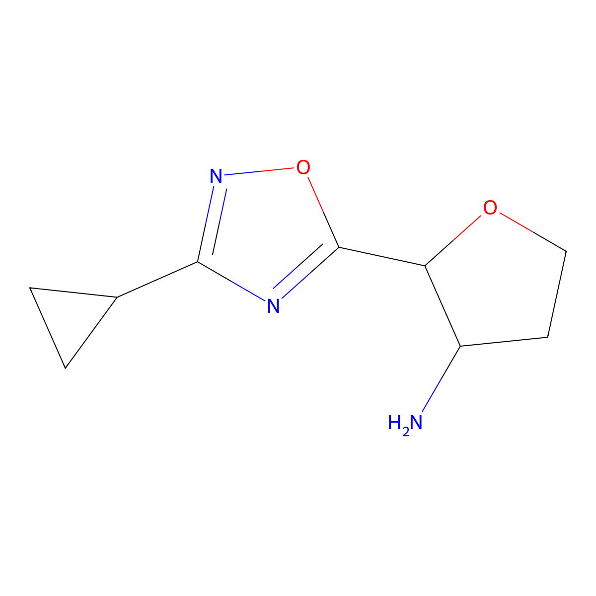 2-(3-Cyclopropyl-1,2,4-oxadiazol-5-yl)oxolan-3-amine molecular structure, CAS 2059938-73-5