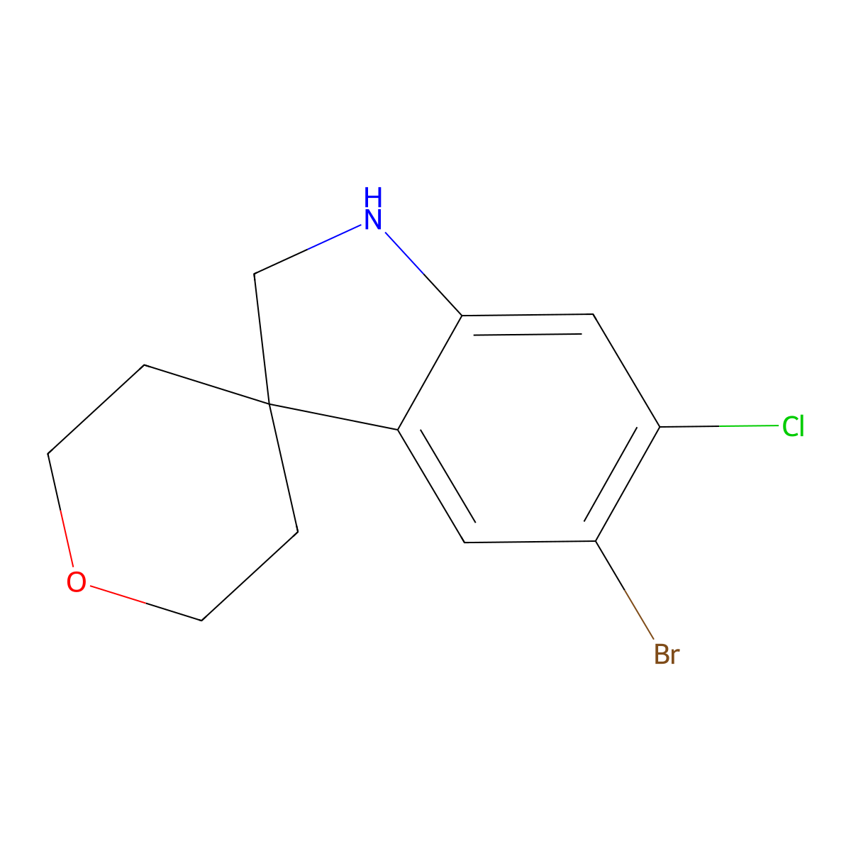 5-Bromo-6-chloro-1,2-dihydrospiro[indole-3,4'-oxane] molecular structure, CAS 2059938-77-9