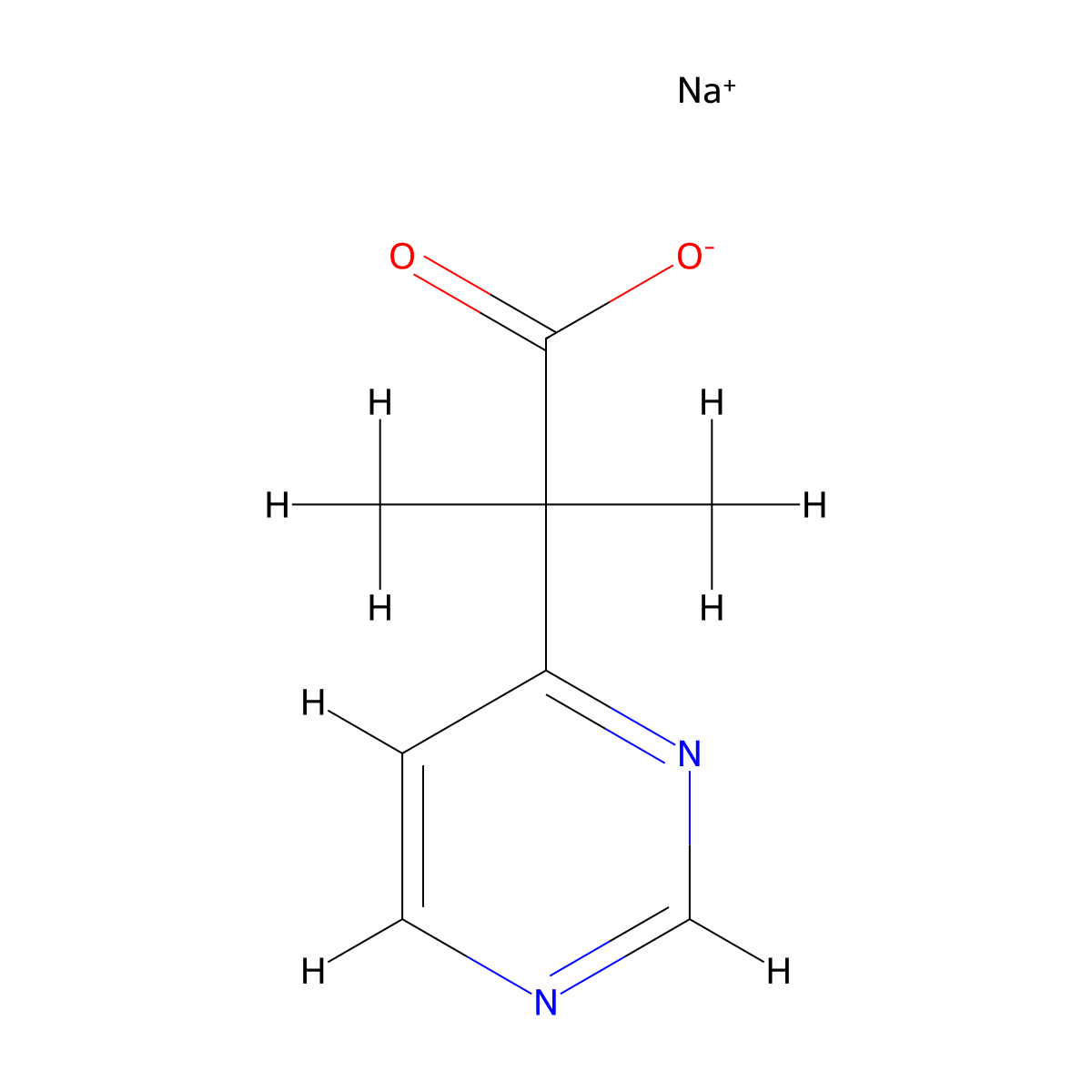 Sodium 2-methyl-2-(pyrimidin-4-yl)propanoate molecular structure, CAS 2059939-60-3