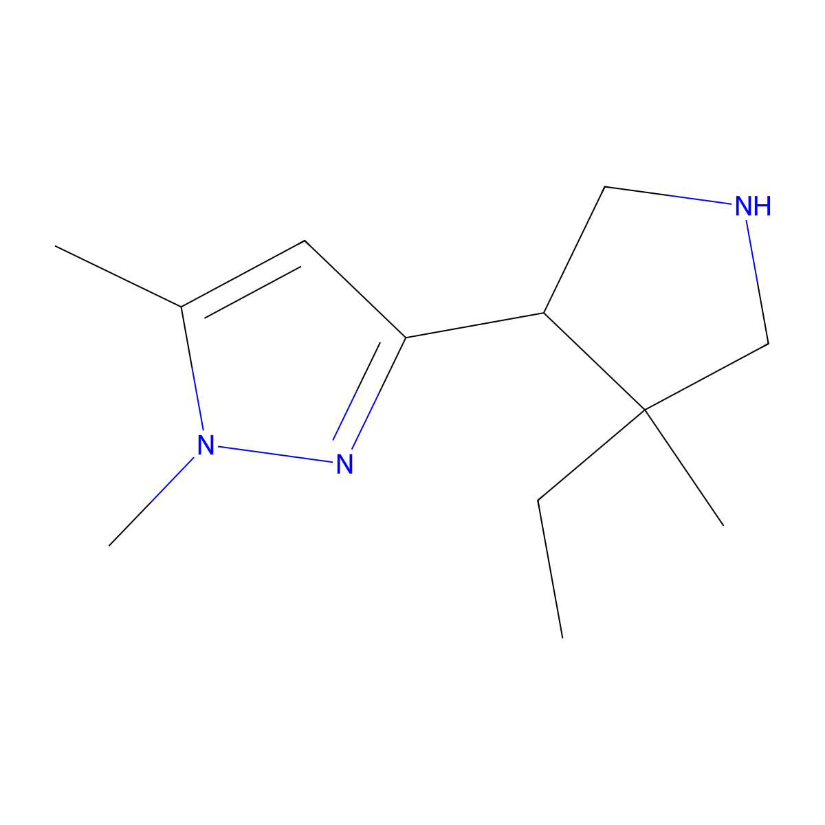 3-(4-Ethyl-4-methylpyrrolidin-3-yl)-1,5-dimethyl-1H-pyrazole molecular structure, CAS 2059940-36-0