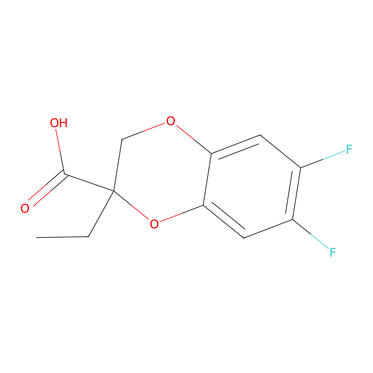 2-Ethyl-6,7-difluoro-2,3-dihydro-1,4-benzodioxine-2-carboxylic acid molecular structure, CAS 2059940-44-0
