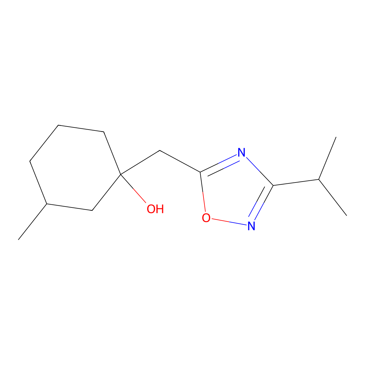 3-Methyl-1-{[3-(propan-2-yl)-1,2,4-oxadiazol-5-yl]methyl}cyclohexan-1-ol molecular structure, CAS 2059940-63-3