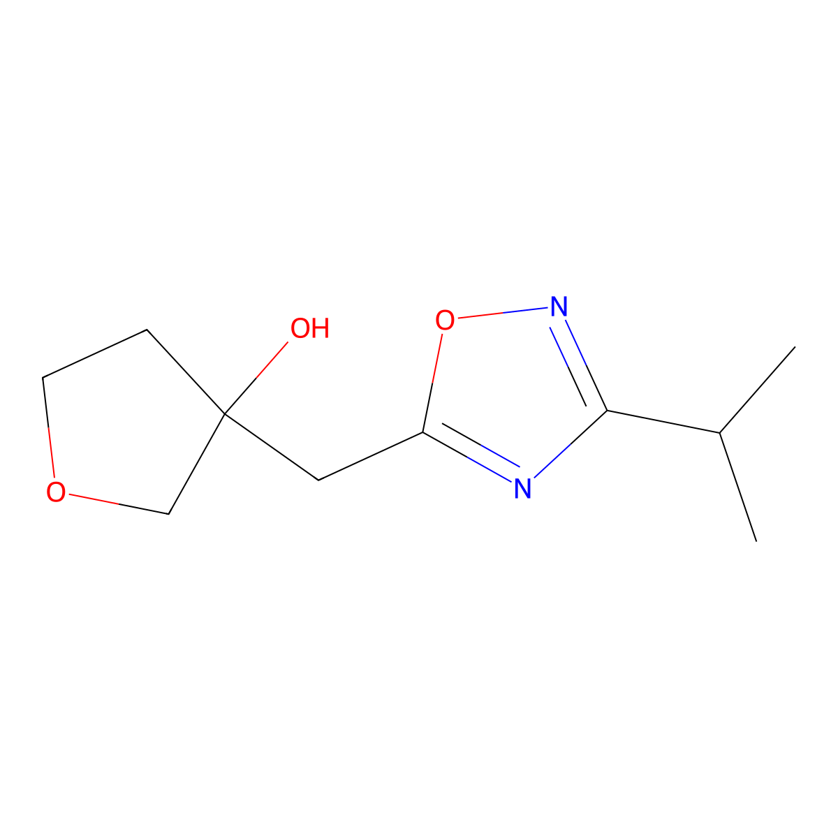 3-{[3-(Propan-2-yl)-1,2,4-oxadiazol-5-yl]methyl}oxolan-3-ol molecular structure, CAS 2059940-68-8