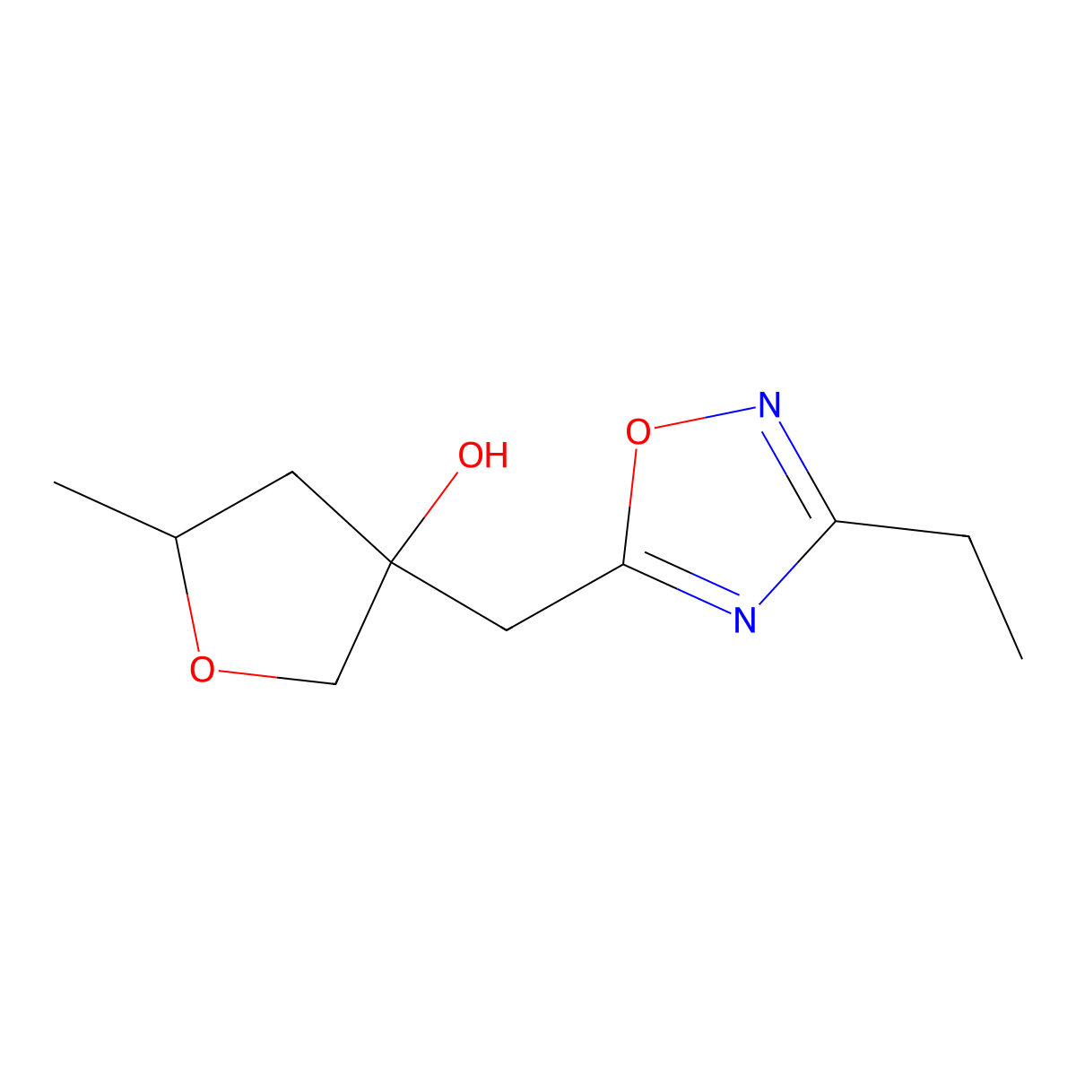 3-[(3-Ethyl-1,2,4-oxadiazol-5-yl)methyl]-5-methyloxolan-3-ol molecular structure, CAS 2059940-70-2