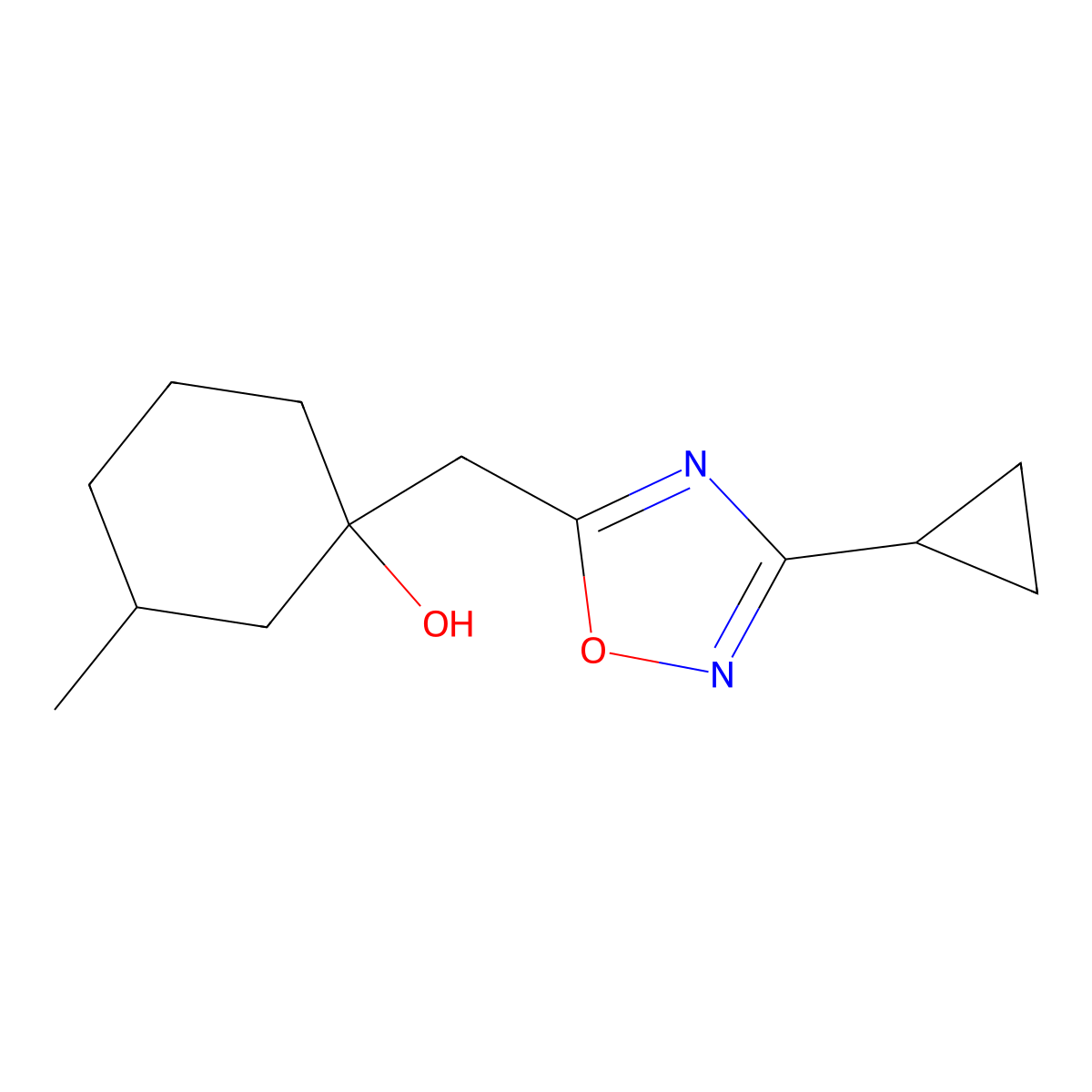 1-[(3-Cyclopropyl-1,2,4-oxadiazol-5-yl)methyl]-3-methylcyclohexan-1-ol molecular structure, CAS 2059941-23-8