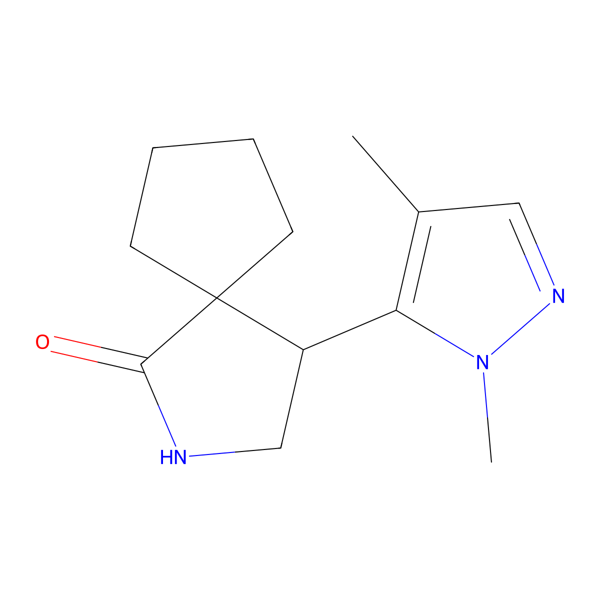 4-(1,4-Dimethyl-1H-pyrazol-5-yl)-2-azaspiro[4.4]nonan-1-one molecular structure, CAS 2059941-26-1