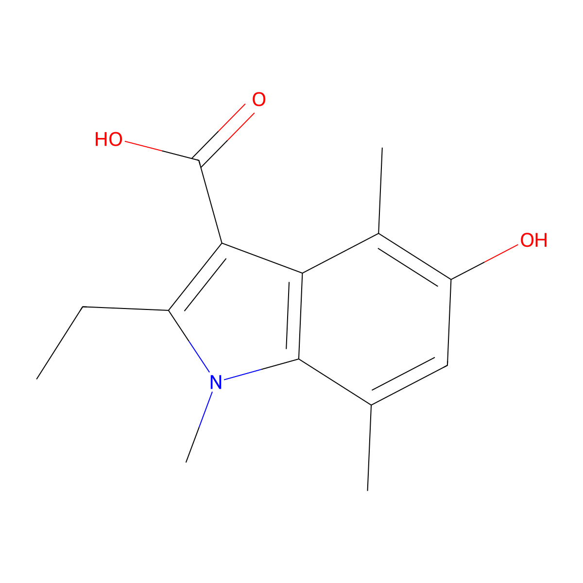 2-Ethyl-5-hydroxy-1,4,7-trimethyl-1H-indole-3-carboxylic acid molecular structure, CAS 2059941-29-4