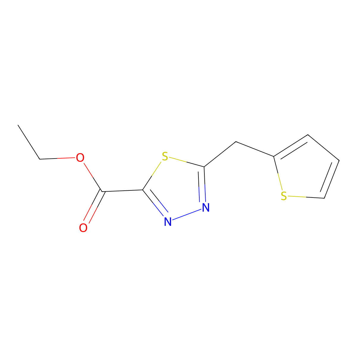 Ethyl 5-[(thiophen-2-yl)methyl]-1,3,4-thiadiazole-2-carboxylate molecular structure, CAS 2059941-37-4