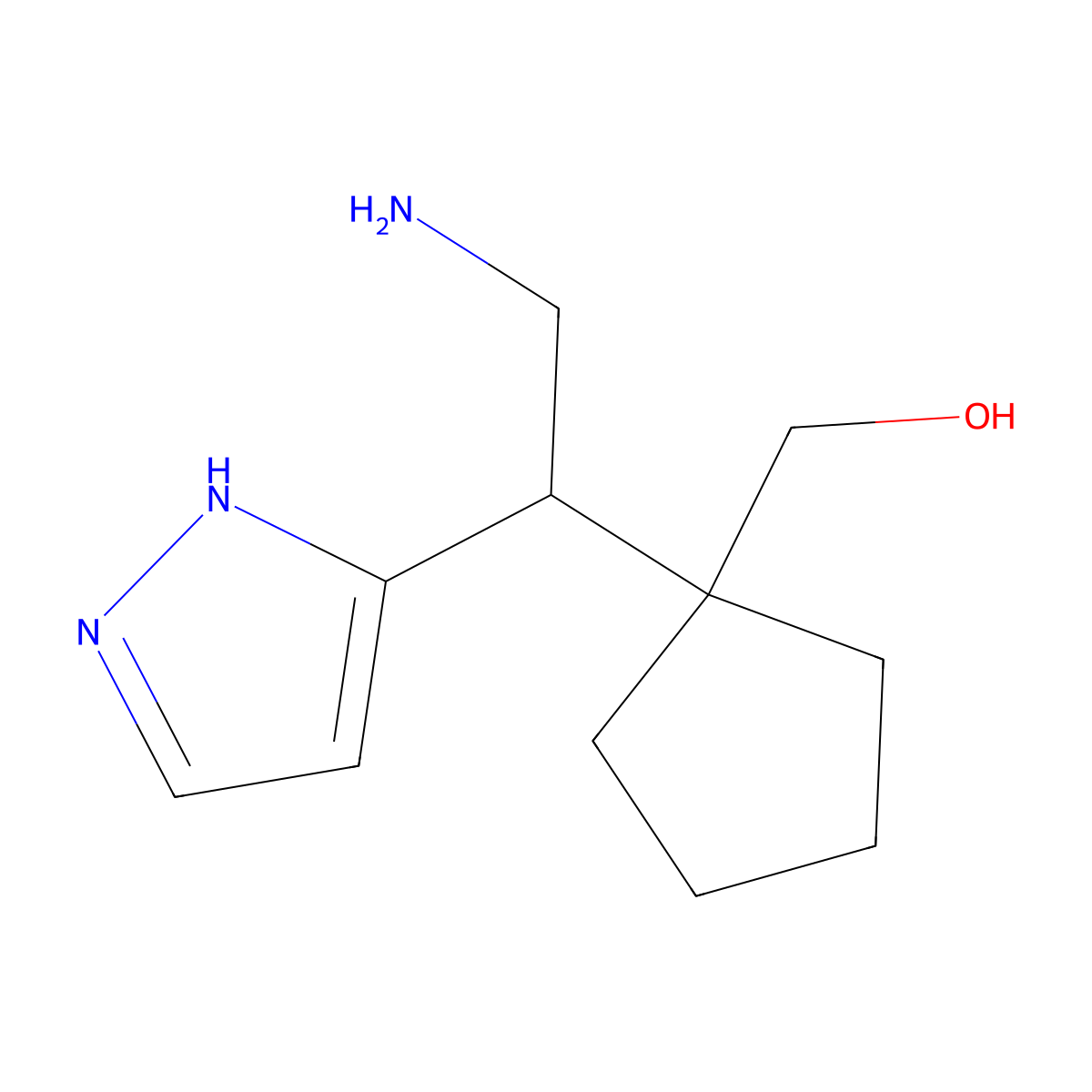 {1-[2-amino-1-(1H-pyrazol-3-yl)ethyl]cyclopentyl}methanol molecular structure, CAS 2059941-51-2