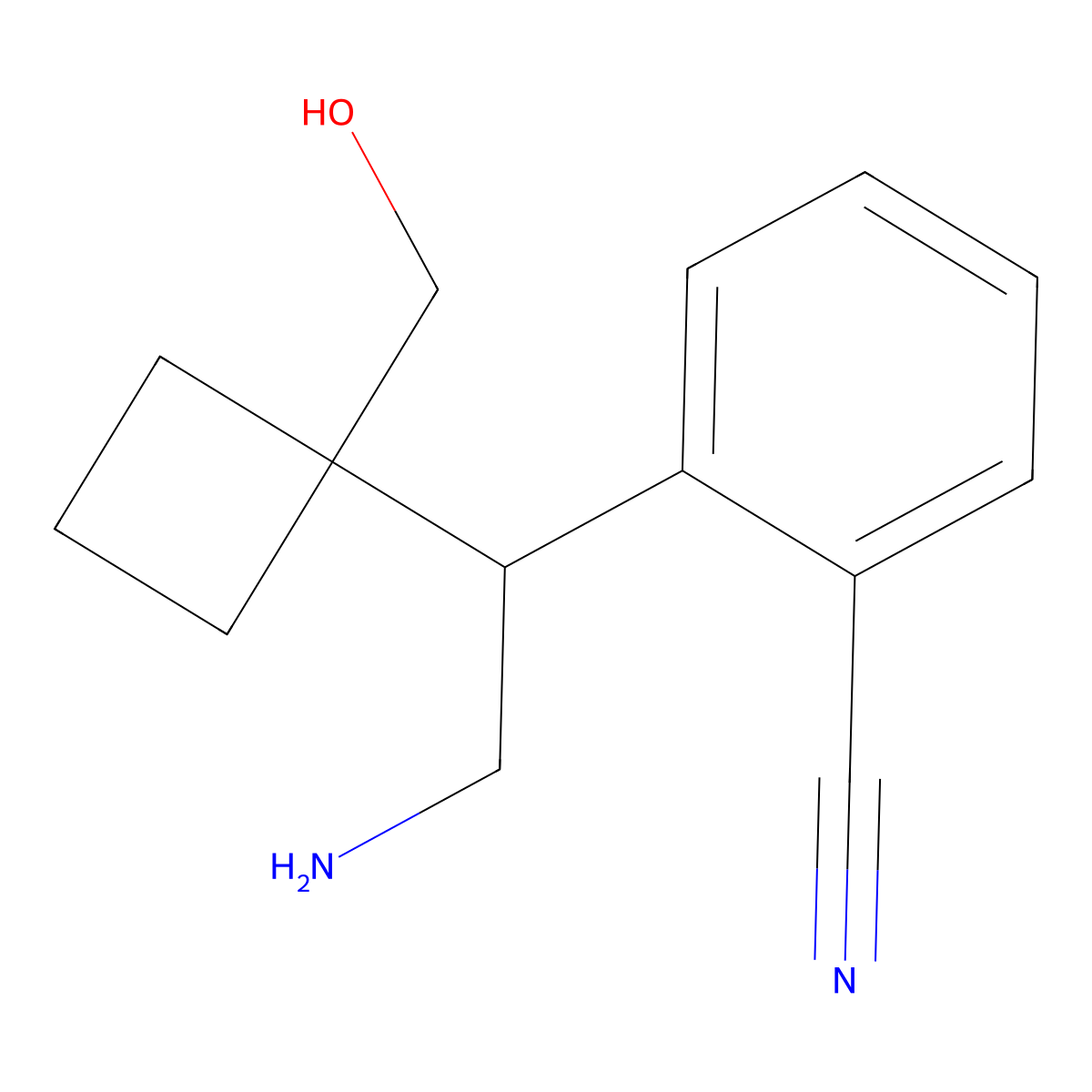 2-{2-Amino-1-[1-(hydroxymethyl)cyclobutyl]ethyl}benzonitrile molecular structure, CAS 2059941-61-4