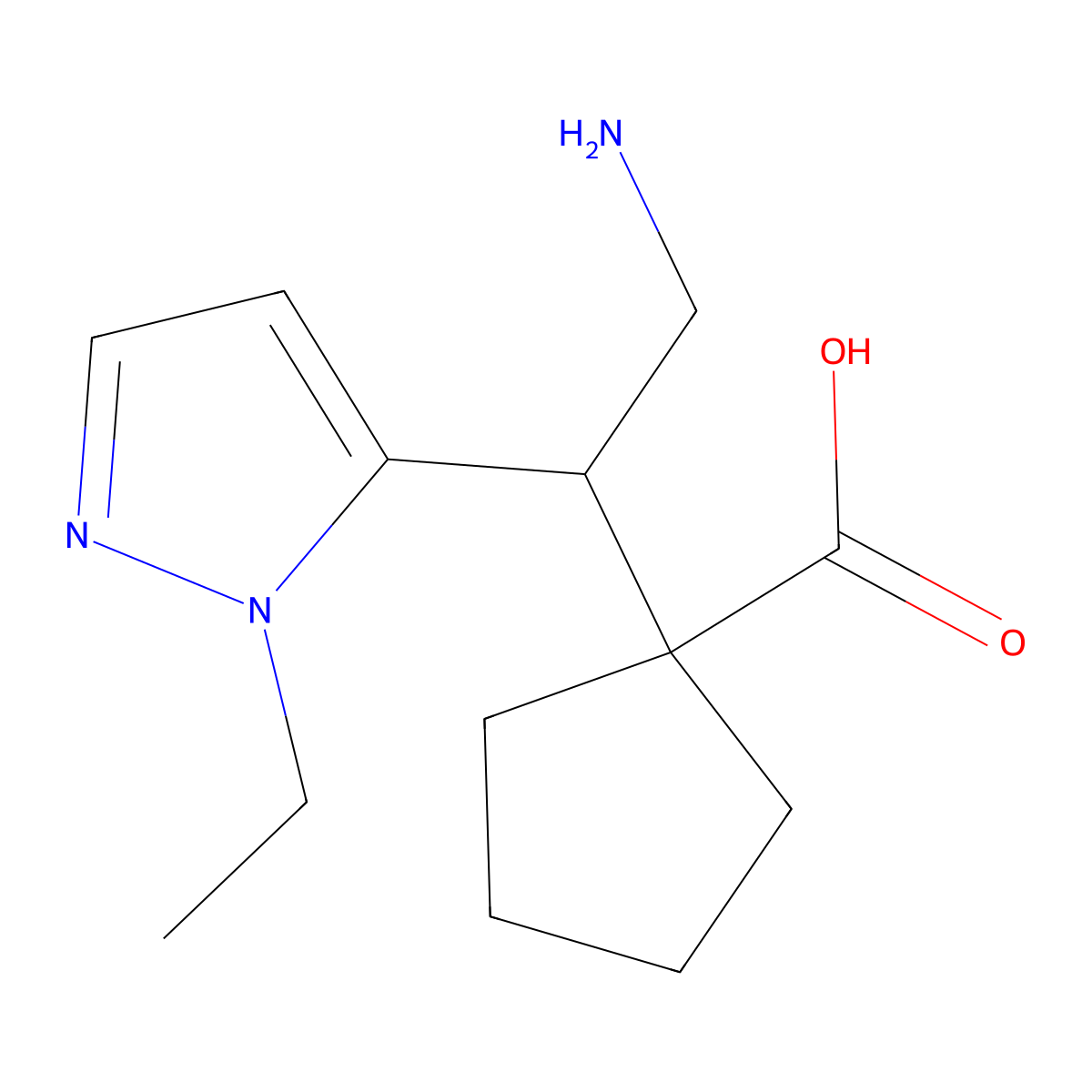 1-[2-Amino-1-(1-ethyl-1H-pyrazol-5-yl)ethyl]cyclopentane-1-carboxylic acid molecular structure, CAS 2059941-63-6