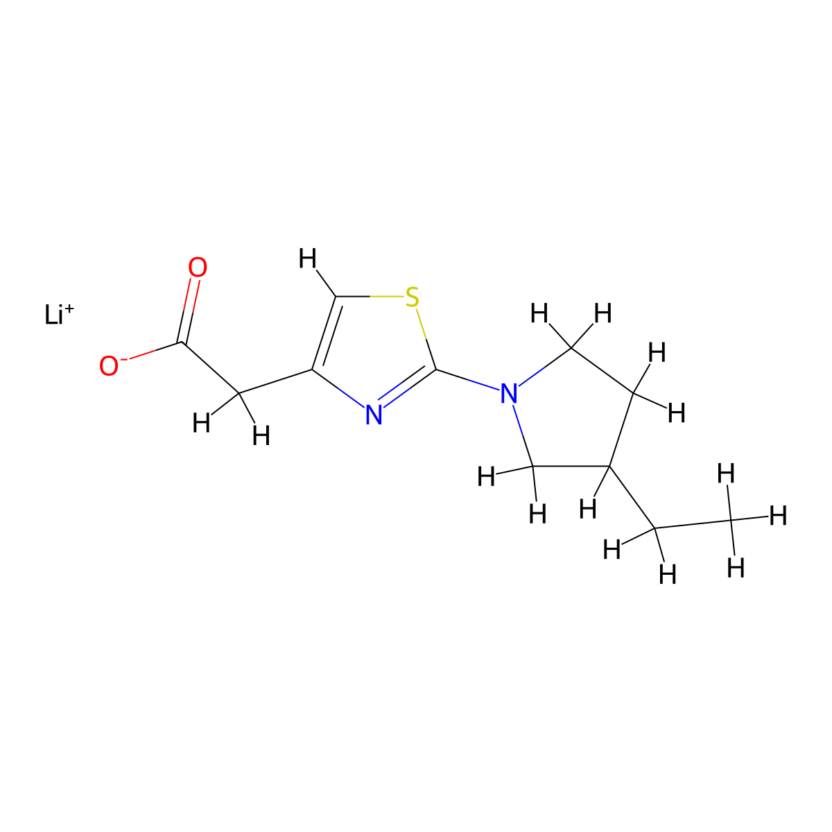 Lithium(1+) ion 2-[2-(3-ethylpyrrolidin-1-yl)-1,3-thiazol-4-yl]acetate molecular structure, CAS 2059941-81-8