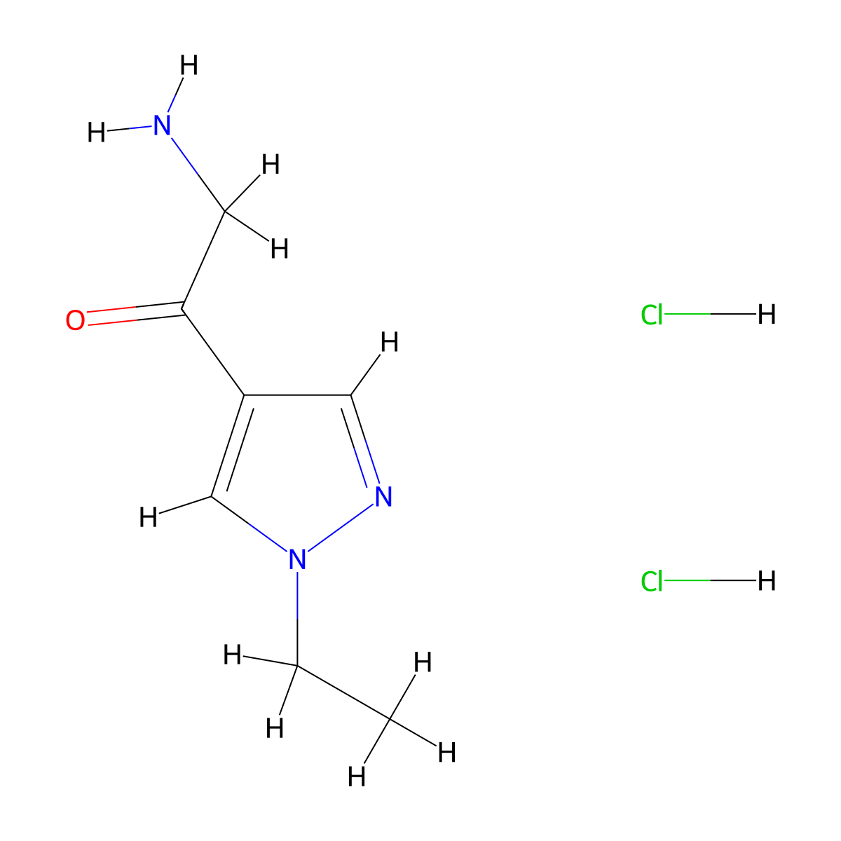 2-amino-1-(1-ethyl-1H-pyrazol-4-yl)ethan-1-one dihydrochloride molecular structure, CAS 2059941-87-4