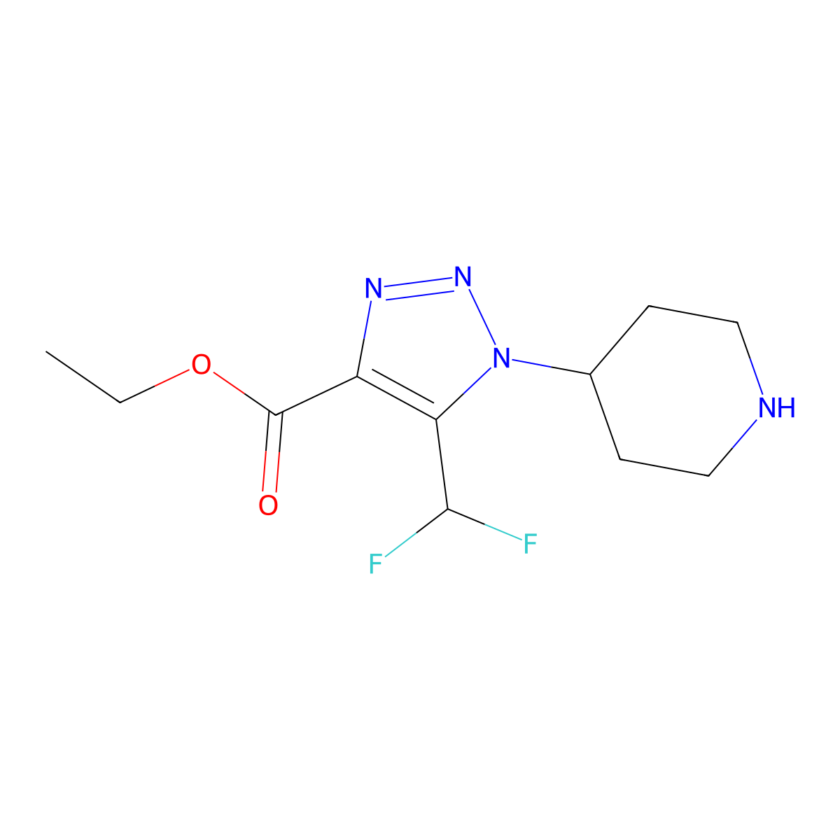 Ethyl 5-(difluoromethyl)-1-(piperidin-4-yl)-1H-1,2,3-triazole-4-carboxylate molecular structure, CAS 2059942-32-2