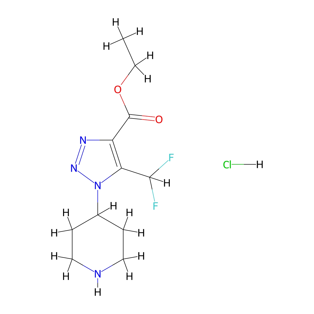 ethyl 5-(difluoromethyl)-1-(piperidin-4-yl)-1H-1,2,3-triazole-4-carboxylate hydrochloride molecular structure, CAS 2059942-33-3