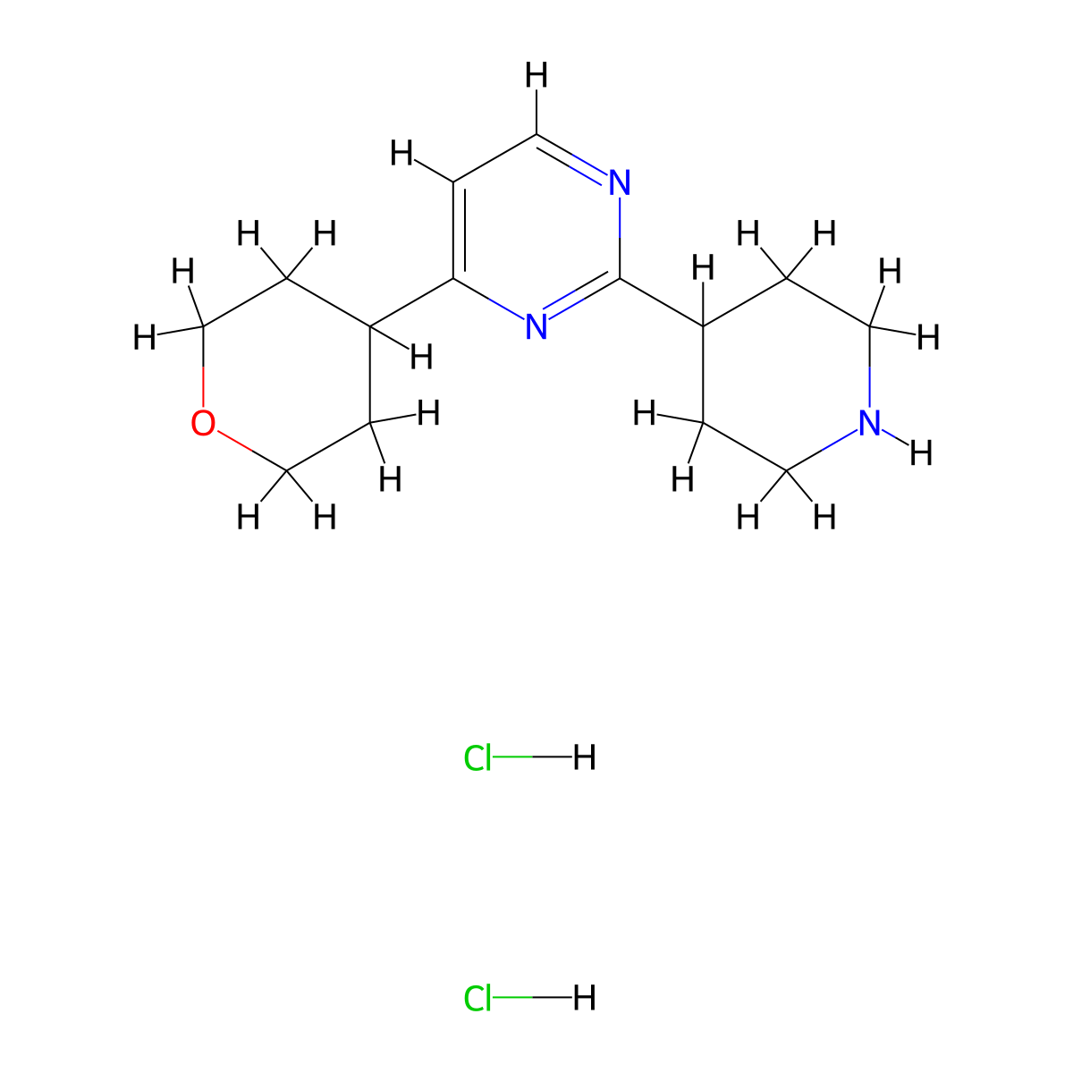 4-(Oxan-4-yl)-2-(piperidin-4-yl)pyrimidine dihydrochloride molecular structure, CAS 2059942-36-6