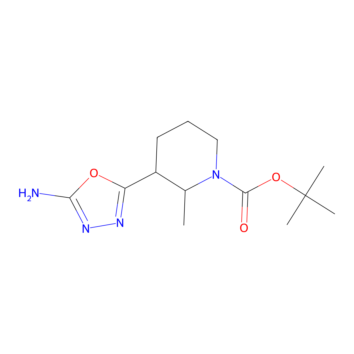 tert-Butyl 3-(5-amino-1,3,4-oxadiazol-2-yl)-2-methylpiperidine-1-carboxylate molecular structure, CAS 2059942-58-2