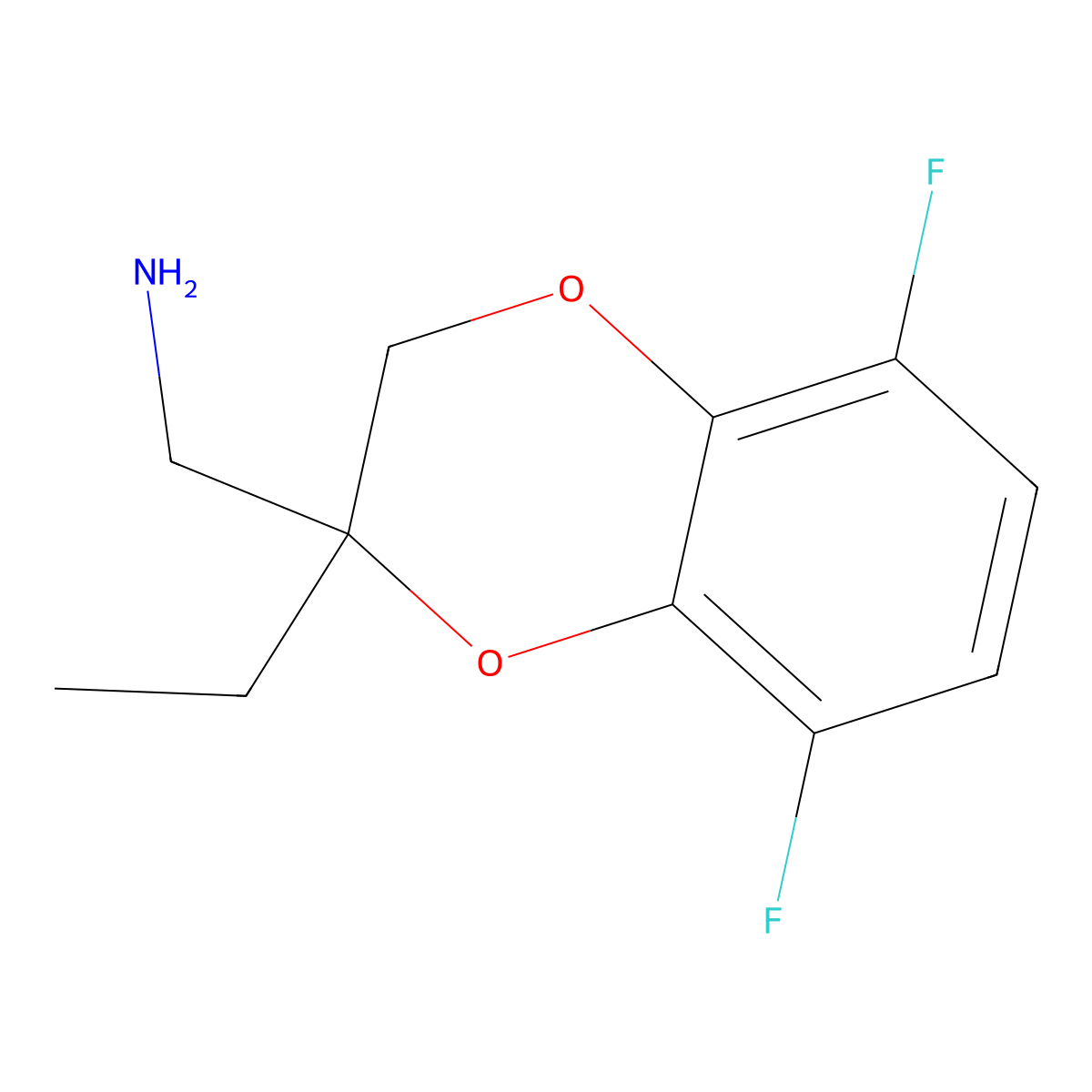 (2-Ethyl-5,8-difluoro-2,3-dihydro-1,4-benzodioxin-2-yl)methanamine molecular structure, CAS 2059943-60-9