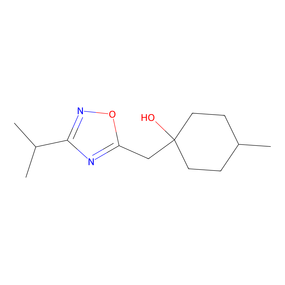 4-Methyl-1-{[3-(propan-2-yl)-1,2,4-oxadiazol-5-yl]methyl}cyclohexan-1-ol molecular structure, CAS 2059943-69-8