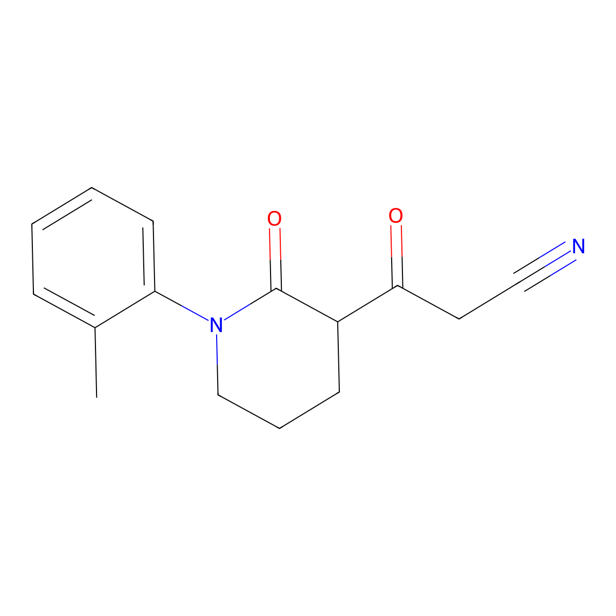 3-[1-(2-Methylphenyl)-2-oxopiperidin-3-yl]-3-oxopropanenitrile molecular structure, CAS 2059943-87-0