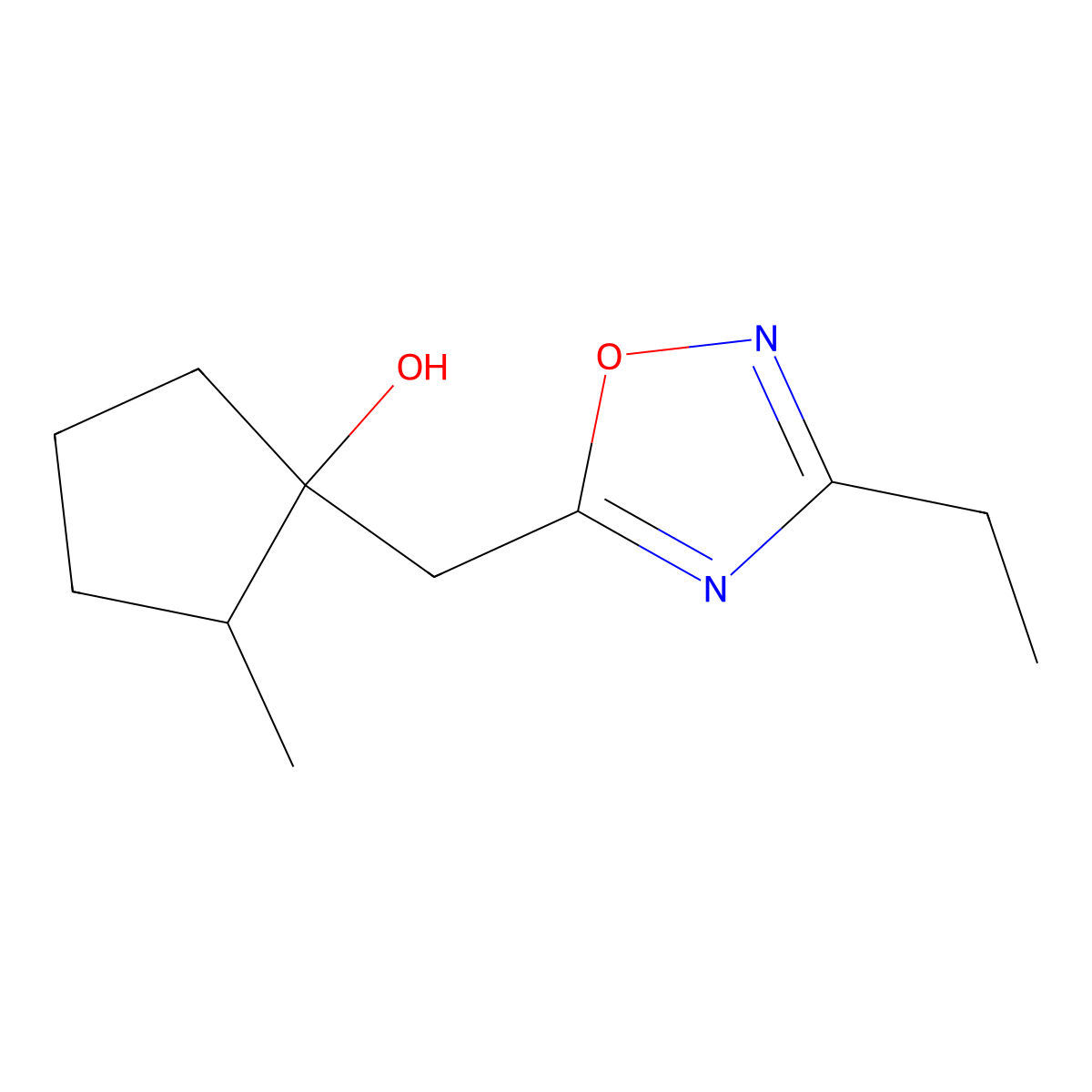 1-[(3-Ethyl-1,2,4-oxadiazol-5-yl)methyl]-2-methylcyclopentan-1-ol molecular structure, CAS 2059943-90-5