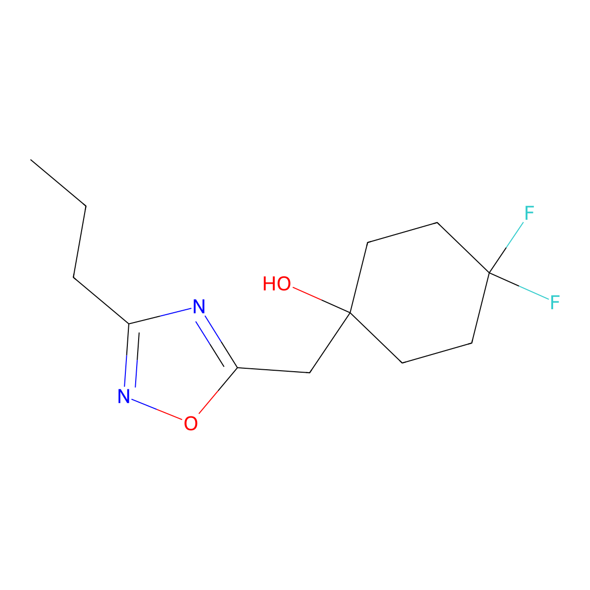 4,4-Difluoro-1-[(3-propyl-1,2,4-oxadiazol-5-yl)methyl]cyclohexan-1-ol molecular structure, CAS 2059943-93-8