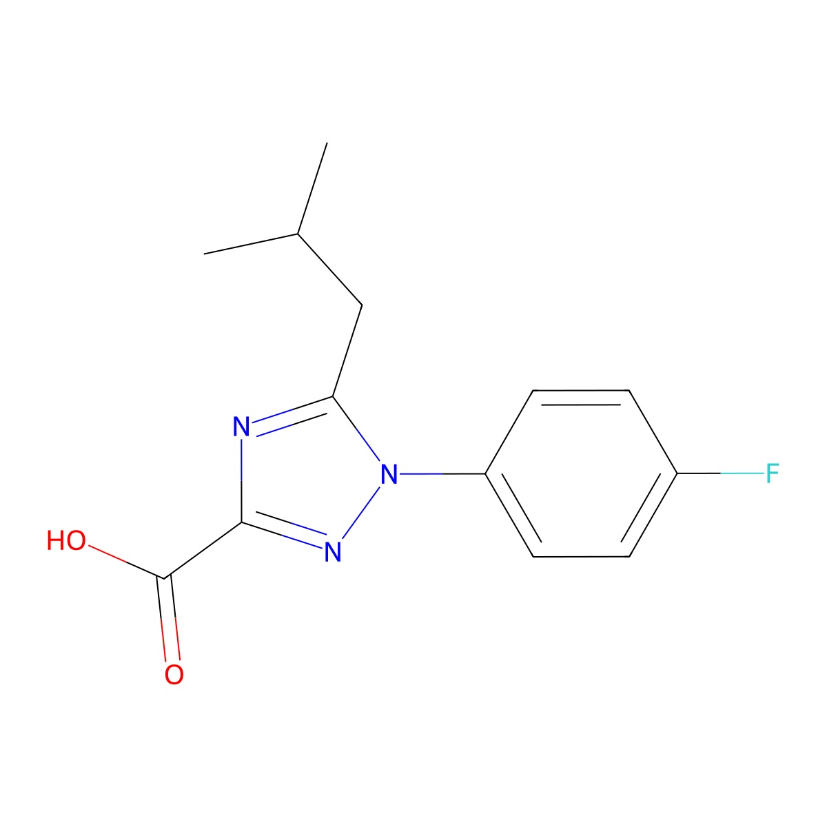 1-(4-Fluorophenyl)-5-(2-methylpropyl)-1H-1,2,4-triazole-3-carboxylic acid molecular structure, CAS 2059944-17-9
