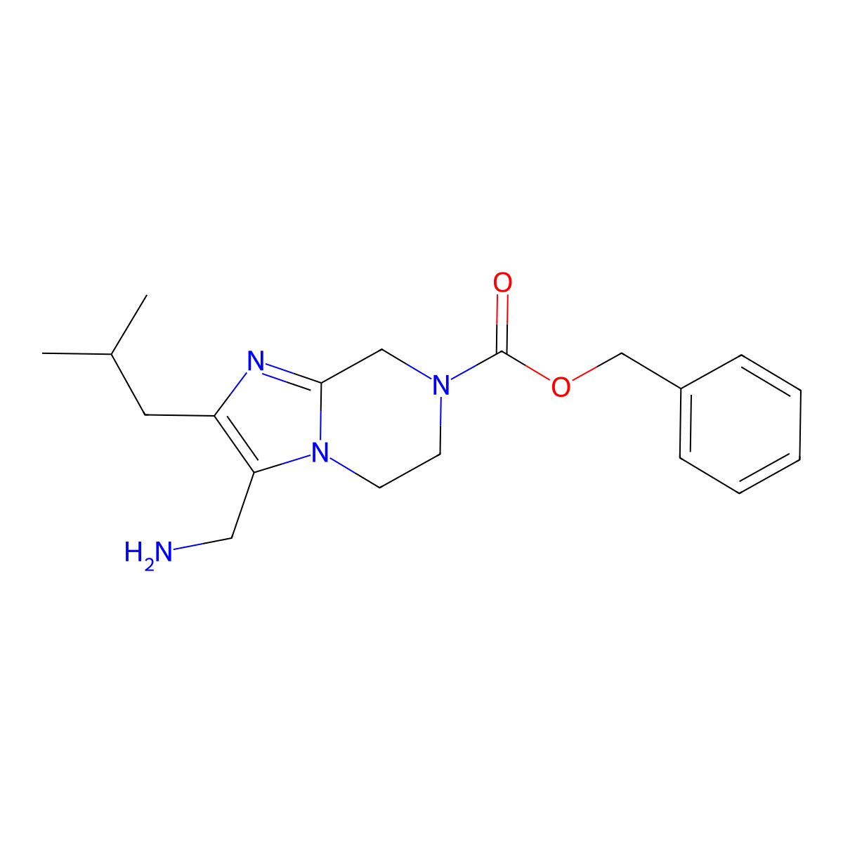 Benzyl 3-(aminomethyl)-2-(2-methylpropyl)-5H,6H,7H,8H-imidazo[1,2-a]pyrazine-7-carboxylate molecular structure, CAS 2059944-24-8