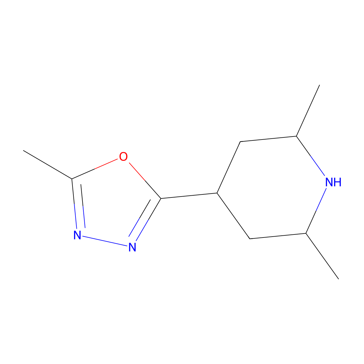 2,6-Dimethyl-4-(5-methyl-1,3,4-oxadiazol-2-yl)piperidine molecular structure, CAS 2059944-31-7