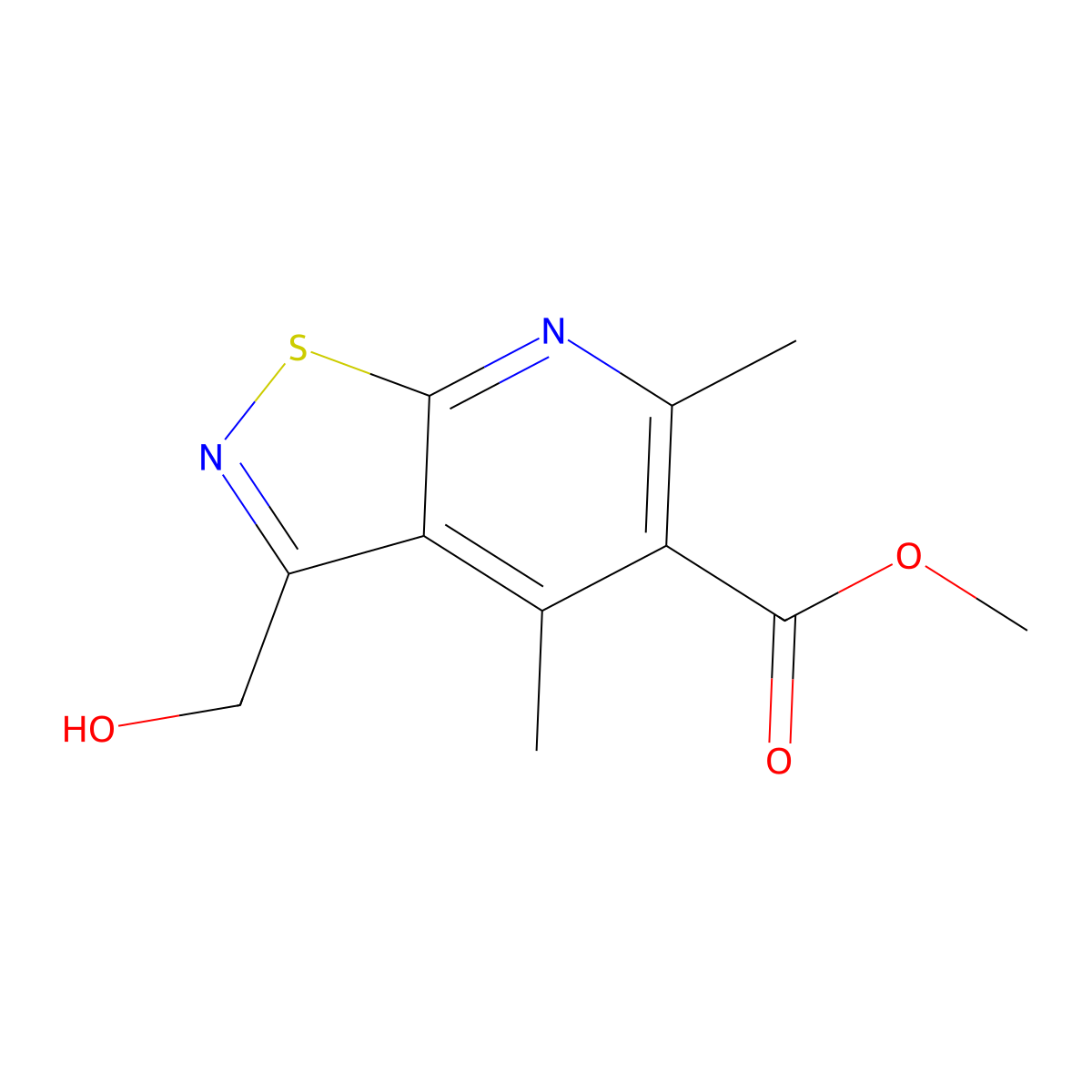 Methyl 3-(hydroxymethyl)-4,6-dimethyl-[1,2]thiazolo[5,4-b]pyridine-5-carboxylate molecular structure, CAS 2059944-42-0