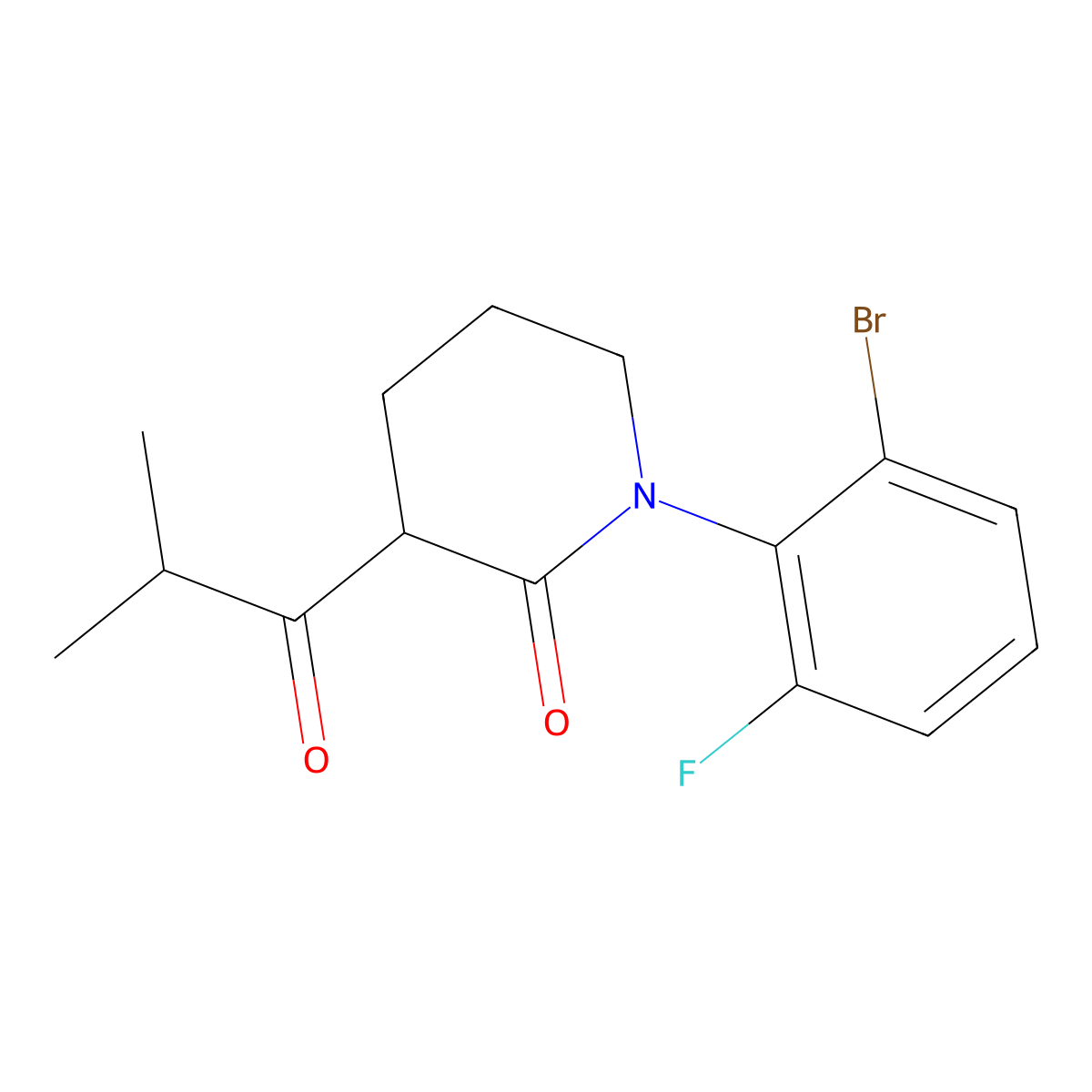 1-(2-Bromo-6-fluorophenyl)-3-(2-methylpropanoyl)piperidin-2-one molecular structure, CAS 2059944-49-7