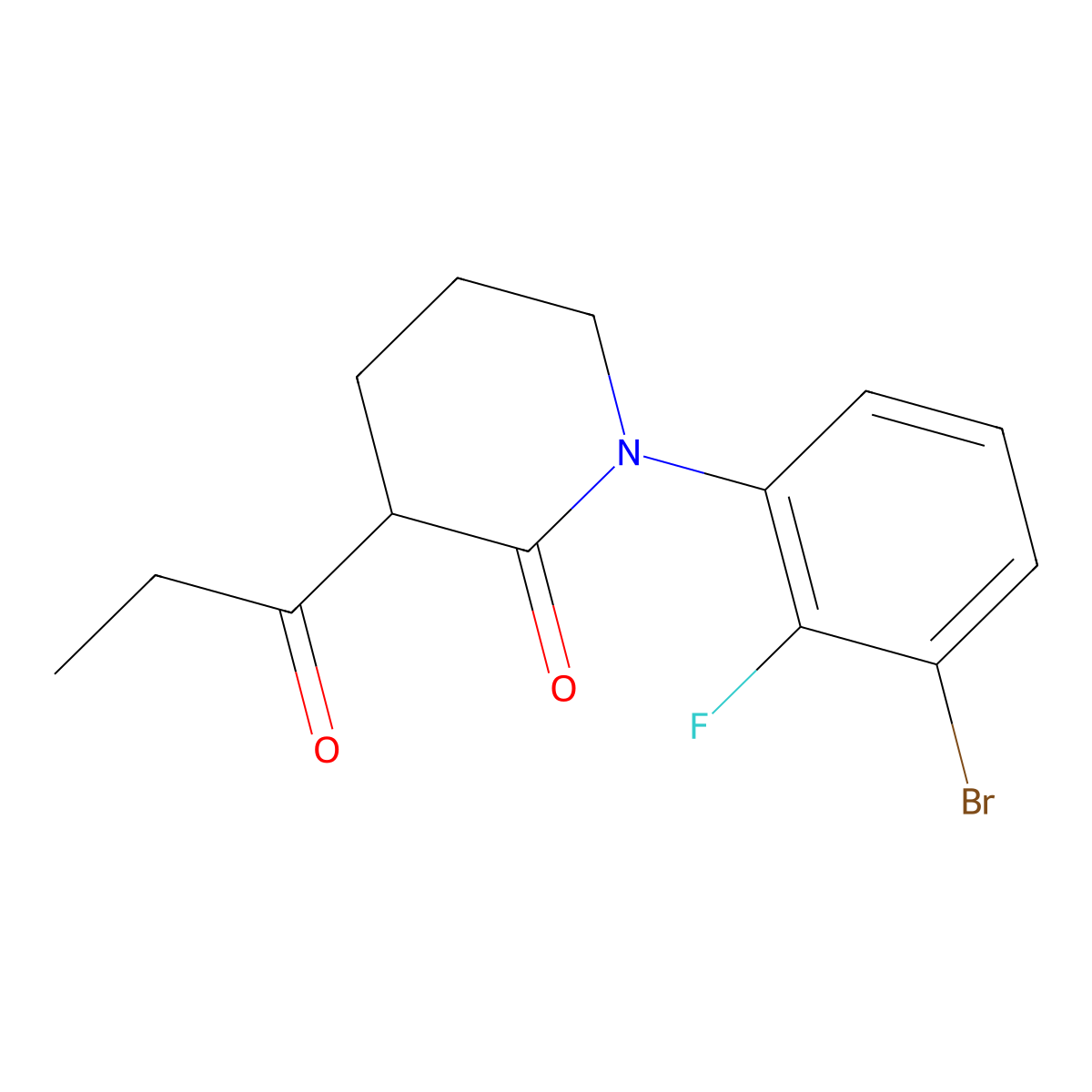 1-(3-Bromo-2-fluorophenyl)-3-propanoylpiperidin-2-one molecular structure, CAS 2059944-50-0