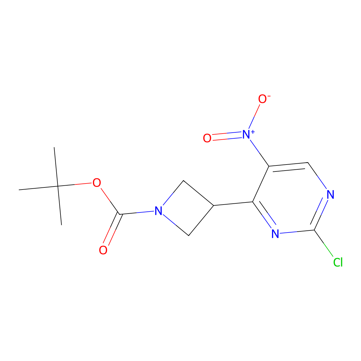 tert-Butyl 3-(2-chloro-5-nitropyrimidin-4-yl)azetidine-1-carboxylate molecular structure, CAS 2059944-57-7
