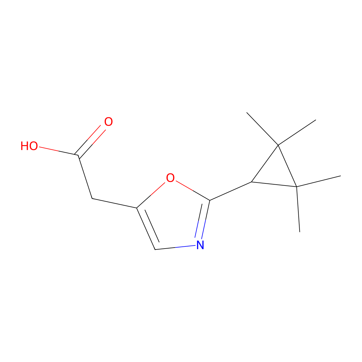2-[2-(2,2,3,3-Tetramethylcyclopropyl)-1,3-oxazol-5-yl]acetic acid molecular structure, CAS 2059944-62-4
