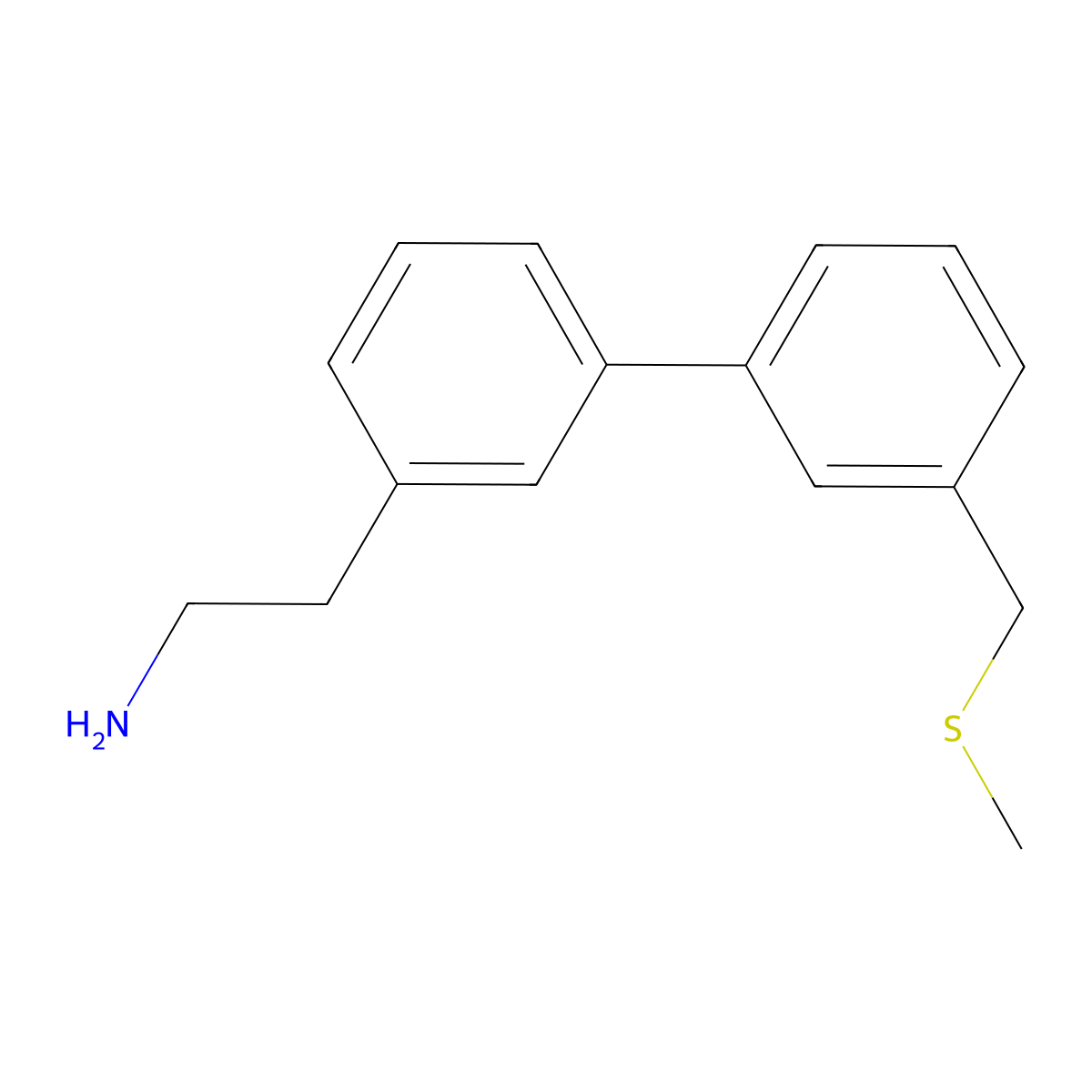 2-(3-{3-[(Methylsulfanyl)methyl]phenyl}phenyl)ethan-1-amine molecular structure, CAS 2059944-63-5