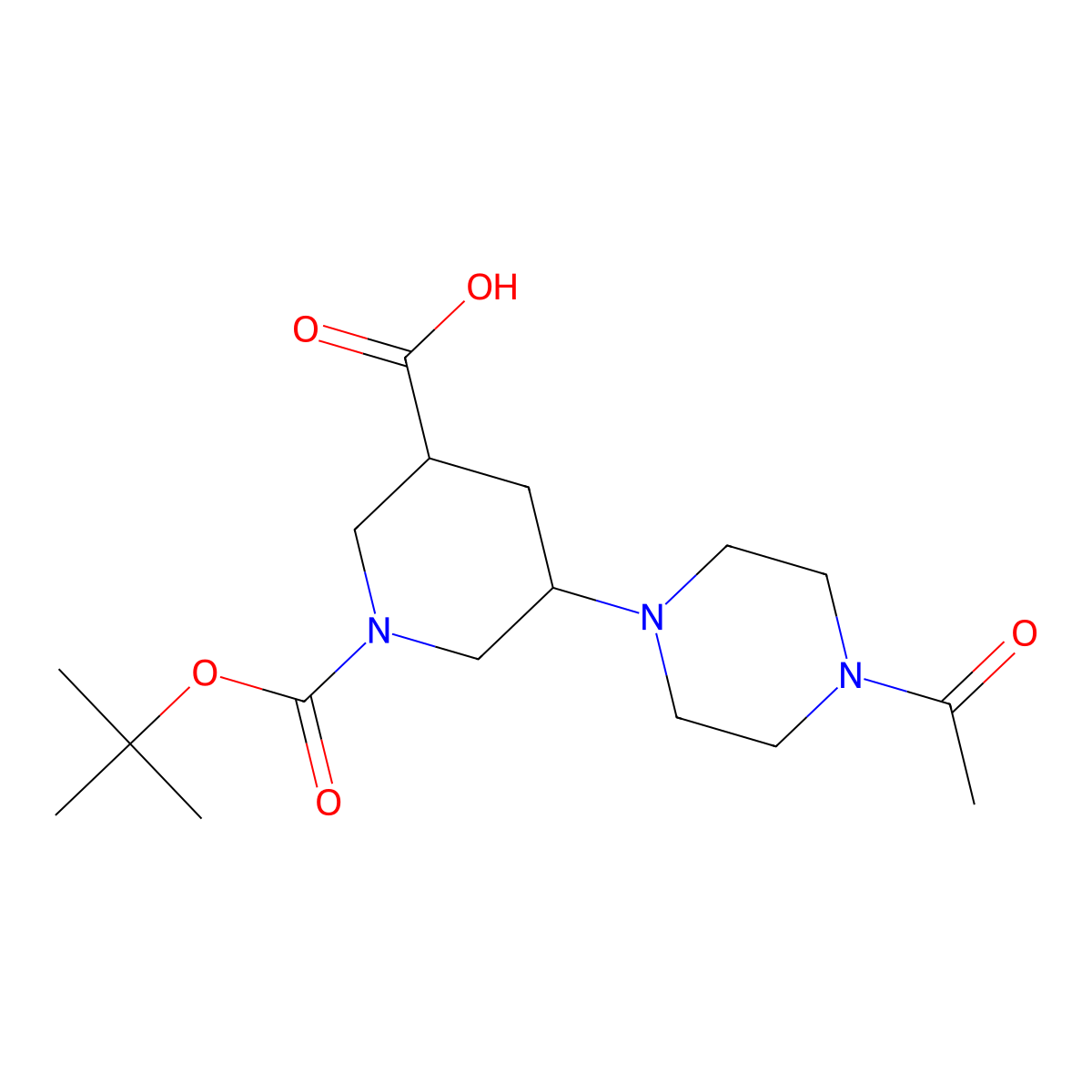 5-(4-Acetylpiperazin-1-yl)-1-[(tert-butoxy)carbonyl]piperidine-3-carboxylic acid molecular structure, CAS 2059944-70-4