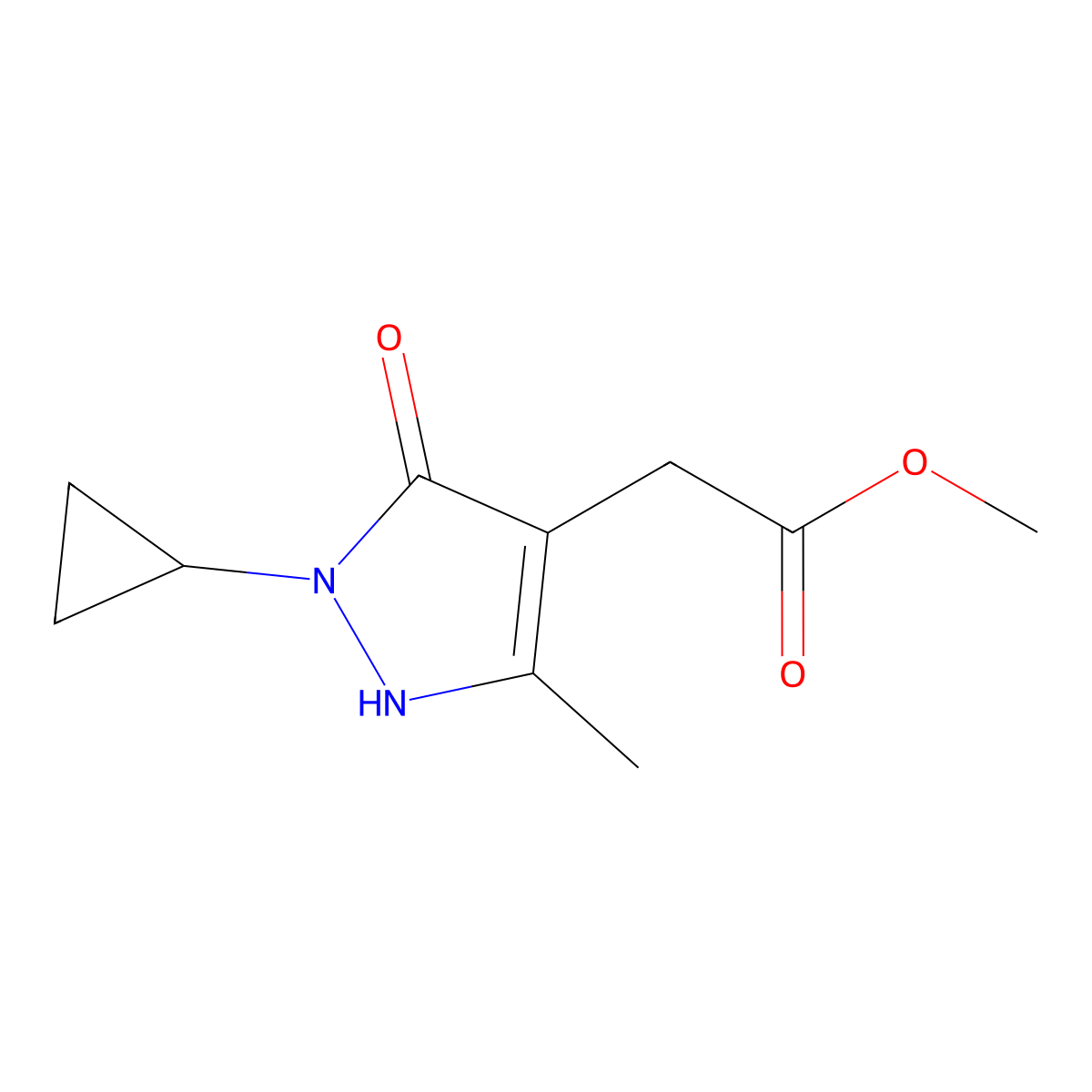 Methyl 2-(2-cyclopropyl-5-methyl-3-oxo-2,3-dihydro-1H-pyrazol-4-yl)acetate molecular structure, CAS 2059945-13-8