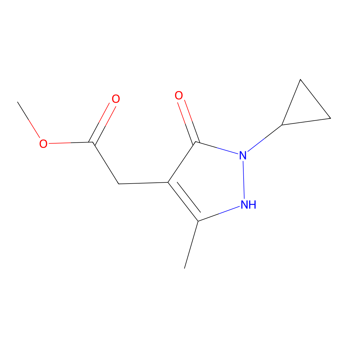 Methyl 2-(2-cyclopropyl-5-methyl-3-oxo-2,3-dihydro-1H-pyrazol-4-yl)acetate molecular structure, CAS 2059945-13-8