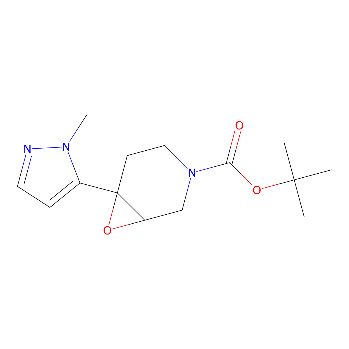 tert-Butyl 6-(1-methyl-1H-pyrazol-5-yl)-7-oxa-3-azabicyclo[4.1.0]heptane-3-carboxylate molecular structure, CAS 2059945-21-8