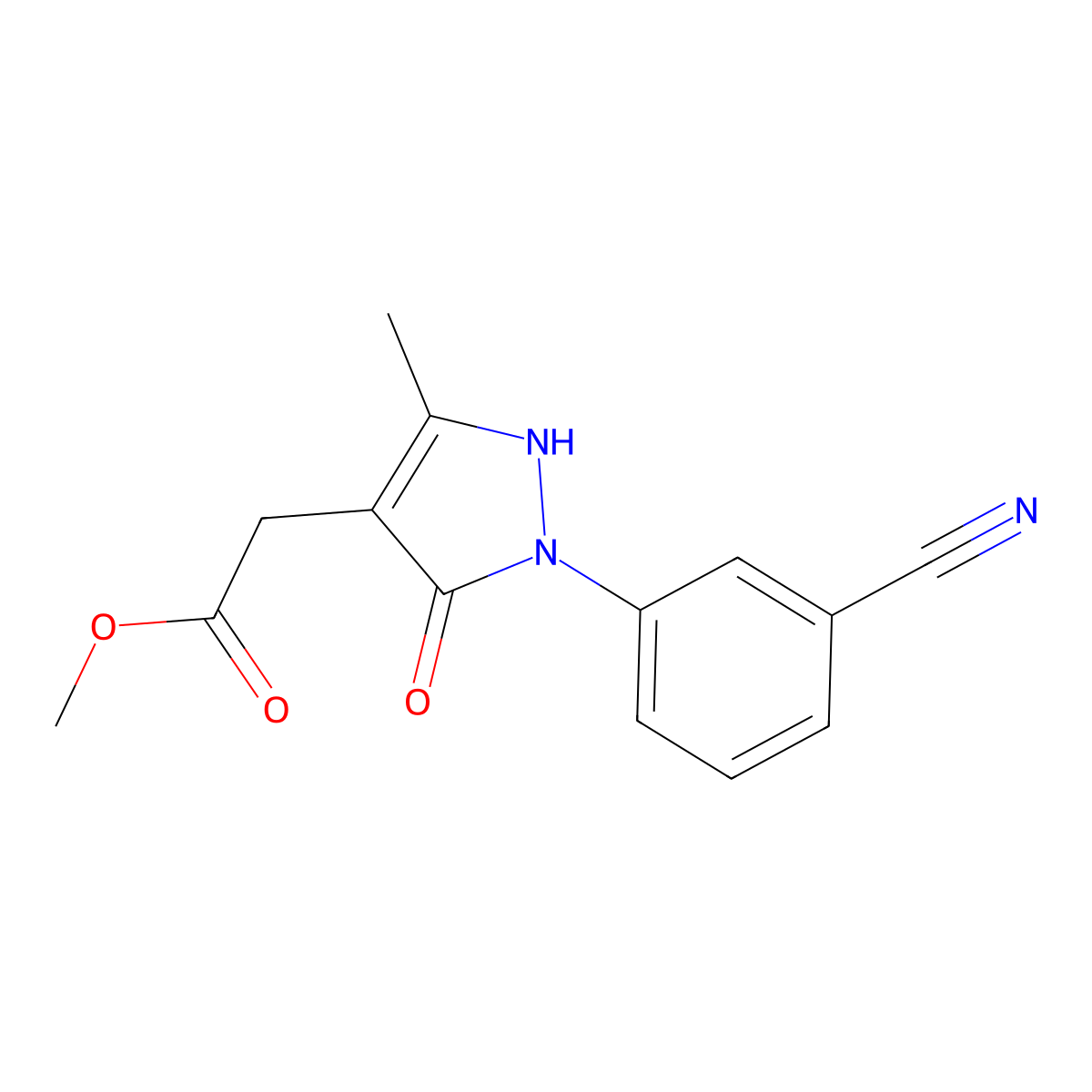 Methyl 2-[2-(3-cyanophenyl)-5-methyl-3-oxo-2,3-dihydro-1H-pyrazol-4-yl]acetate molecular structure, CAS 2059945-29-6
