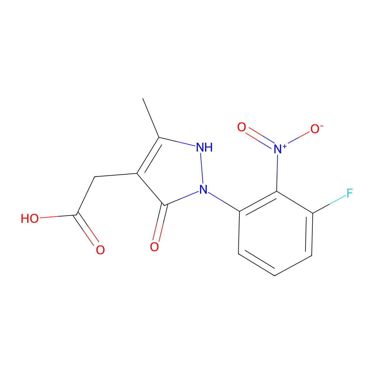 2-[2-(3-Fluoro-2-nitrophenyl)-5-methyl-3-oxo-2,3-dihydro-1H-pyrazol-4-yl]acetic acid molecular structure, CAS 2059945-35-4