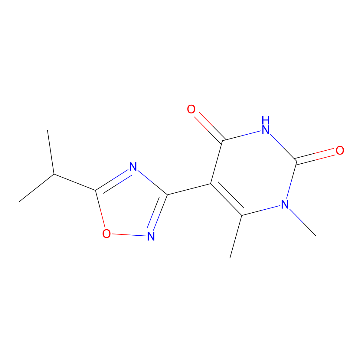 1,6-Dimethyl-5-[5-(propan-2-yl)-1,2,4-oxadiazol-3-yl]-1,2,3,4-tetrahydropyrimidine-2,4-dione molecular structure, CAS 2059945-41-2