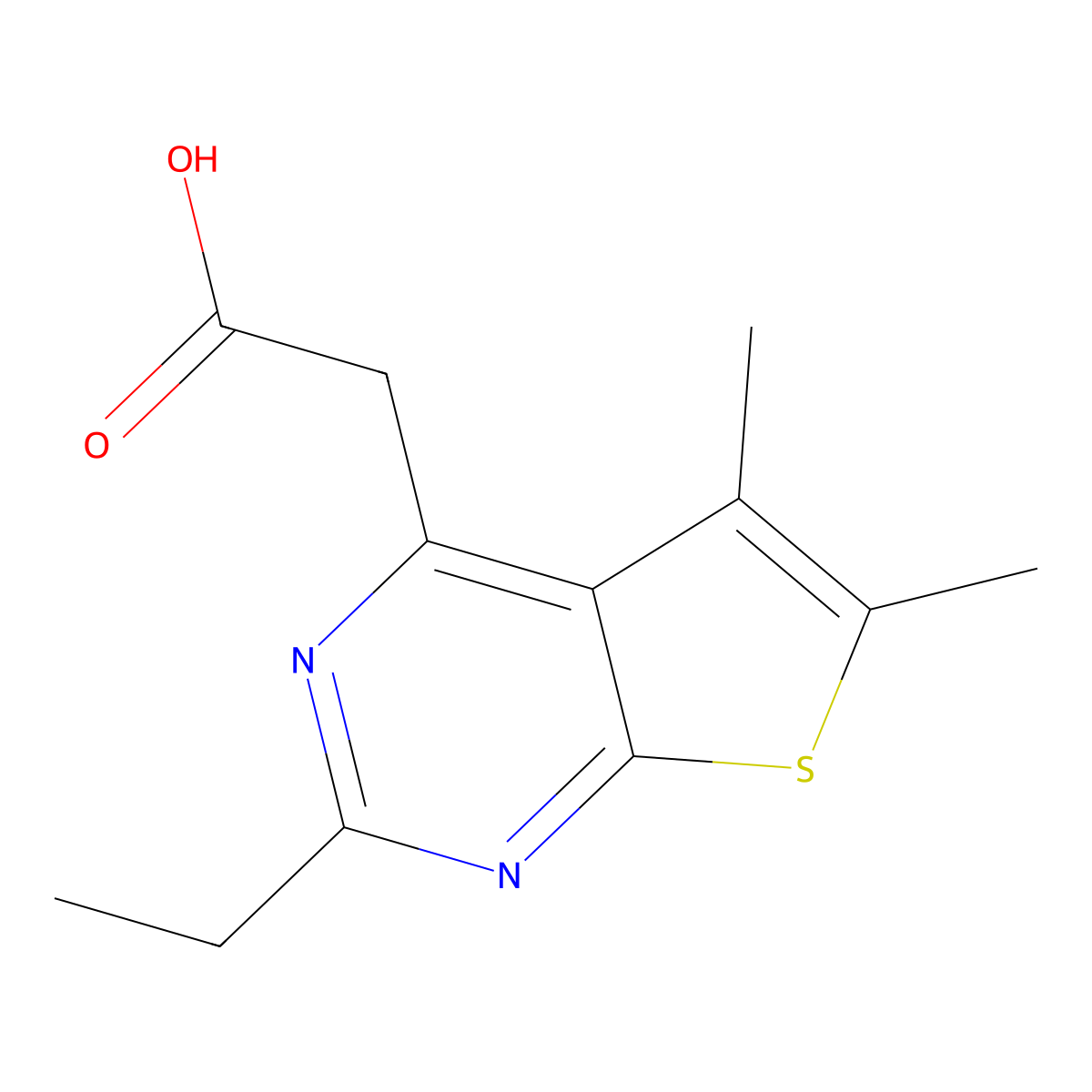 2-{2-Ethyl-5,6-dimethylthieno[2,3-d]pyrimidin-4-yl}acetic acid molecular structure, CAS 2059945-50-3