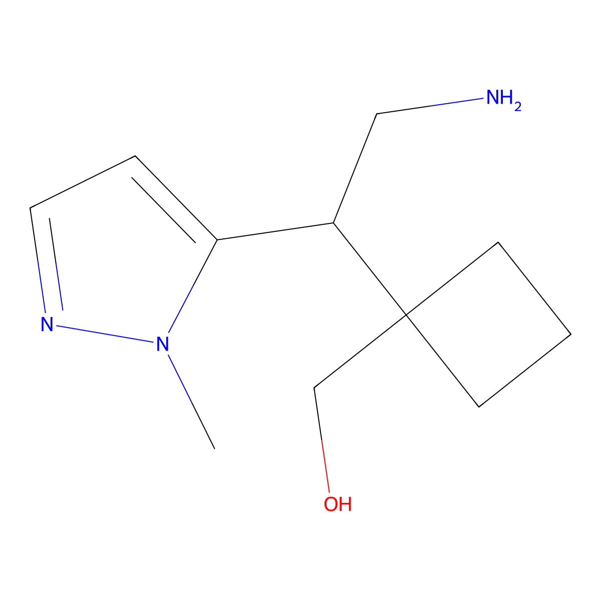 {1-[2-amino-1-(1-methyl-1H-pyrazol-5-yl)ethyl]cyclobutyl}methanol molecular structure, CAS 2059947-89-4