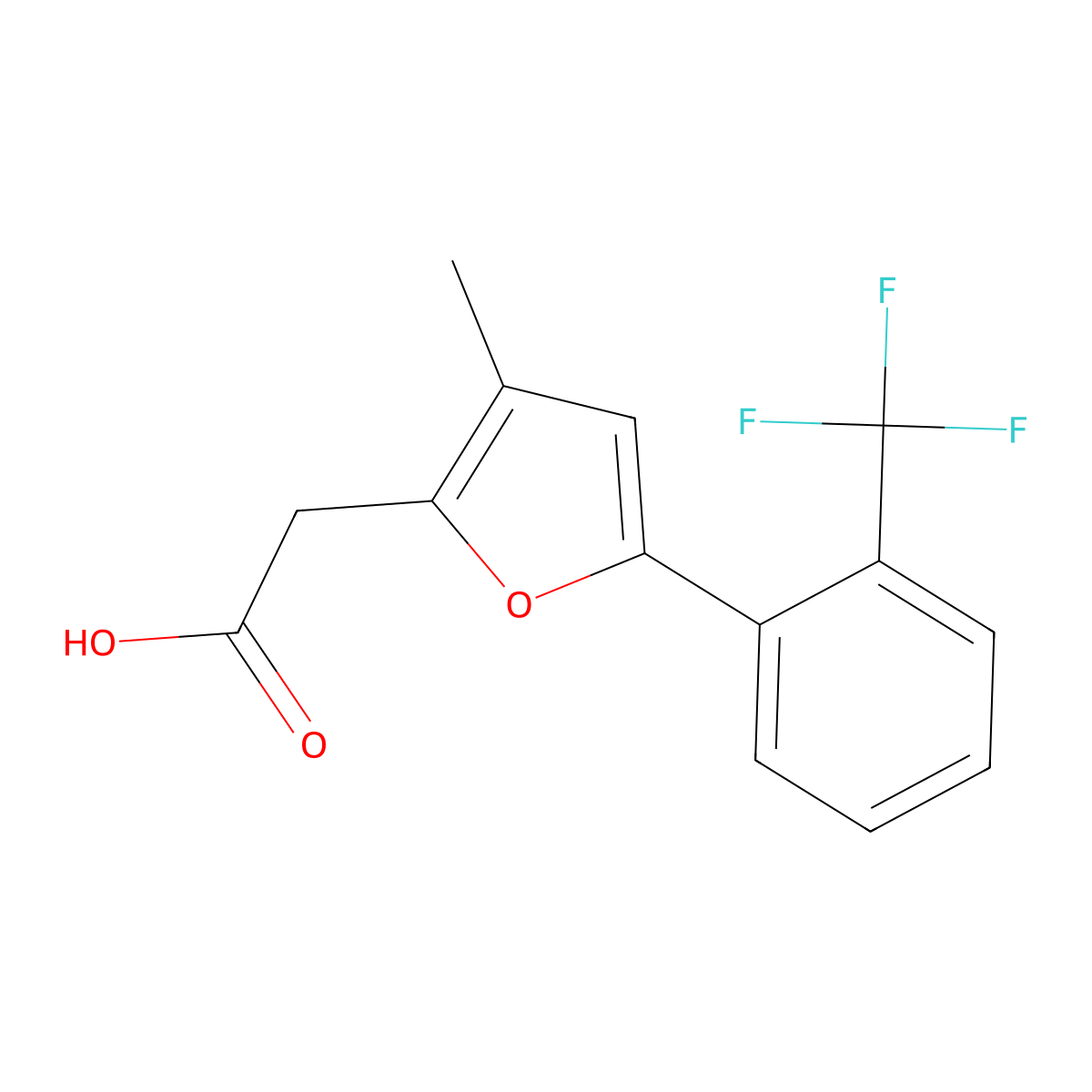 2-{3-Methyl-5-[2-(trifluoromethyl)phenyl]furan-2-yl}acetic acid molecular structure, CAS 2059948-19-3