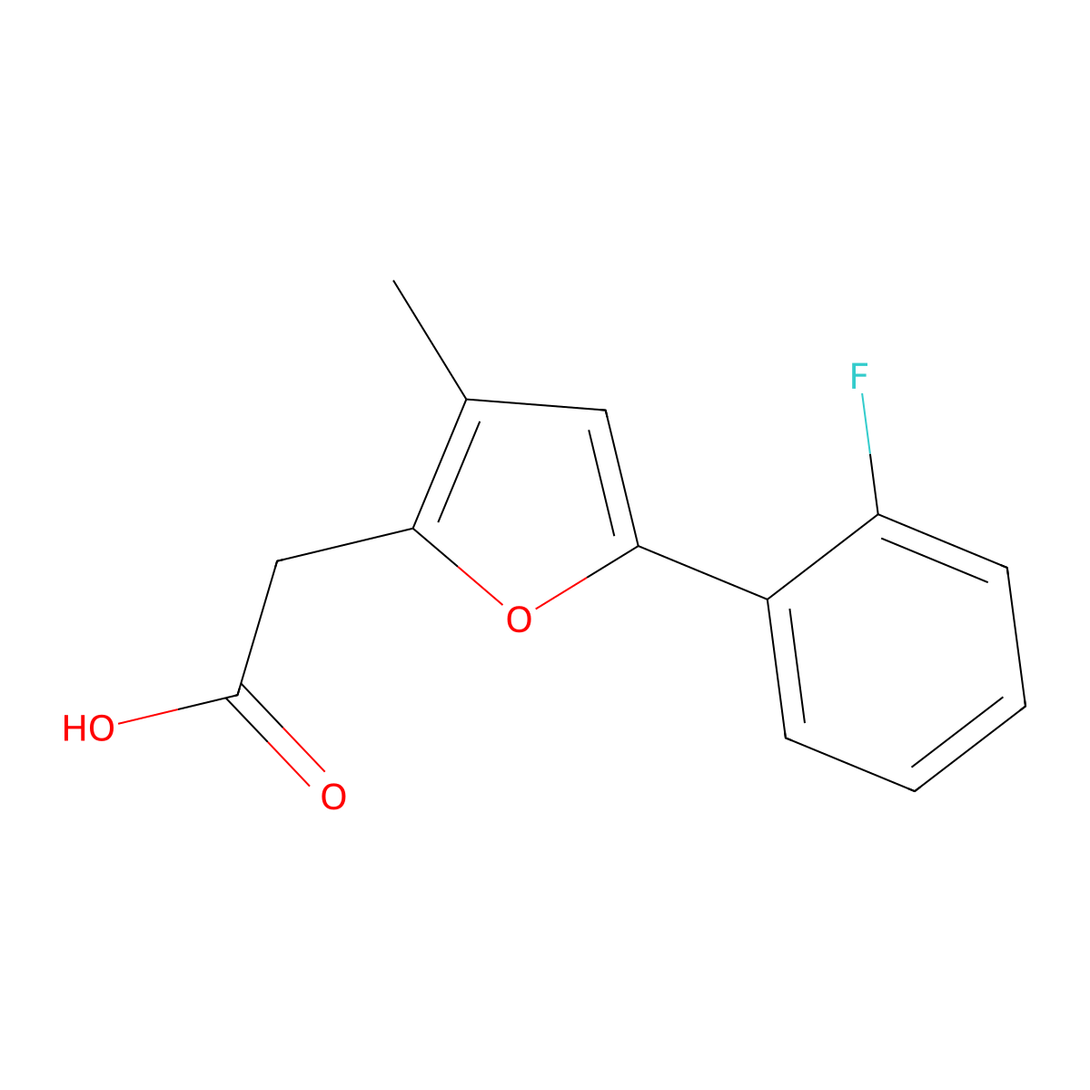 2-[5-(2-Fluorophenyl)-3-methylfuran-2-yl]acetic acid molecular structure, CAS 2059948-25-1